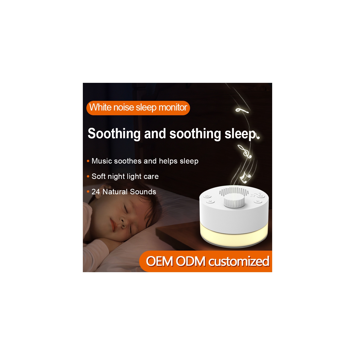 White Noise Smart Sleep Instrument, Portable Mini Sleep Aid With Night Light and 24 Kinds of Music to Soothe Infants and Young Children to Sleep