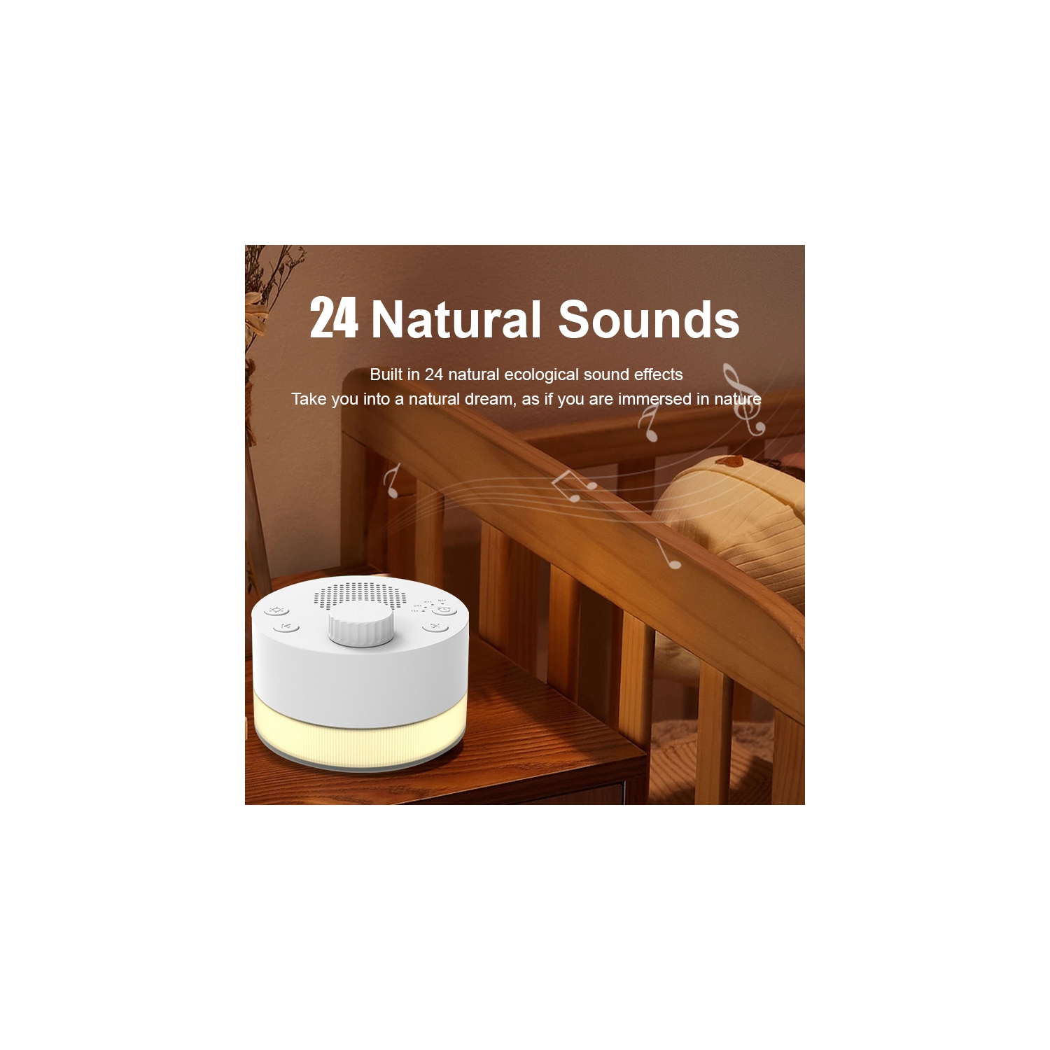 White Noise Smart Sleep Instrument, Portable Mini Sleep Aid With Night Light and 24 Kinds of Music to Soothe Infants and Young Children to Sleep