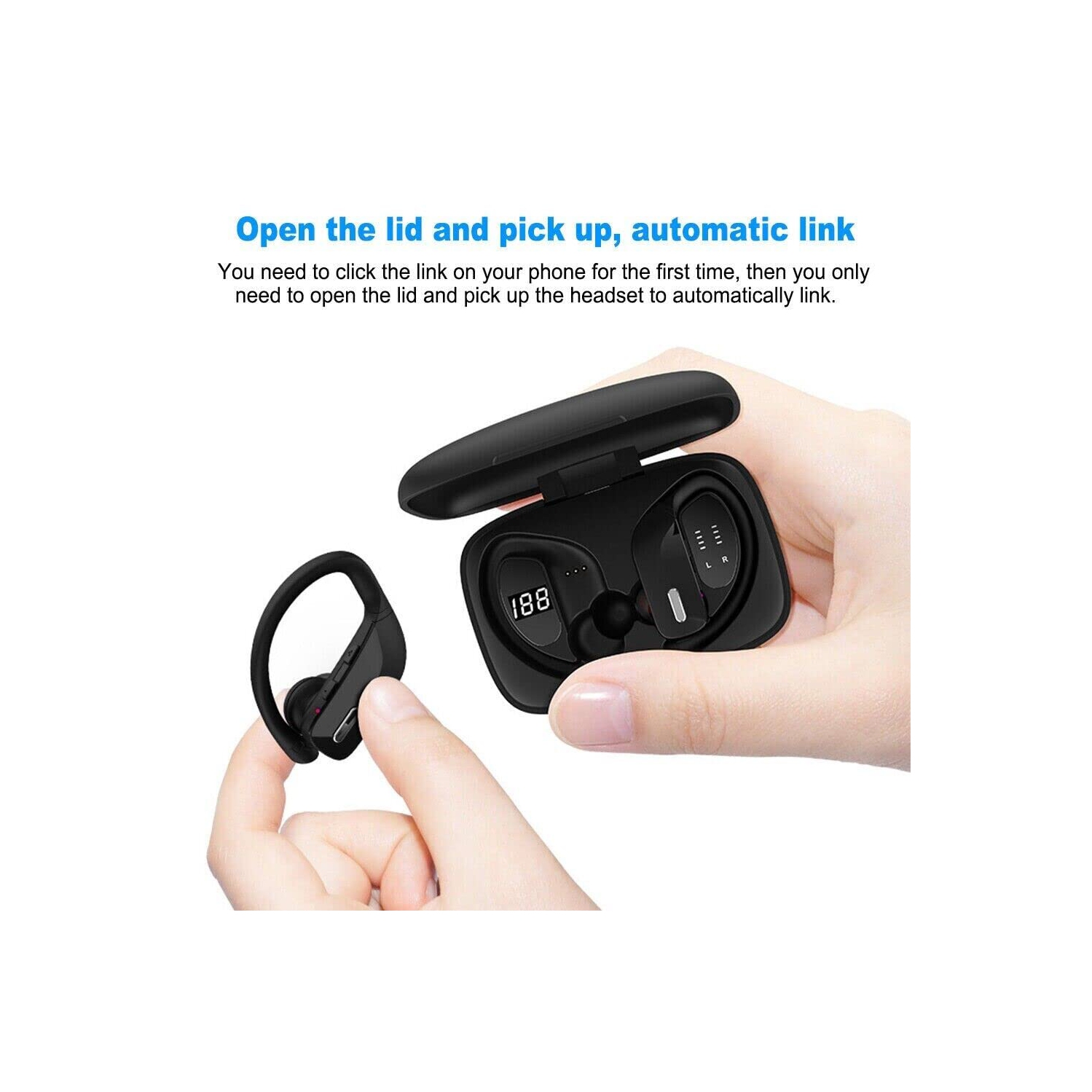 Wireless Earbuds Bluetooth Headphones Sport Earphones with LED Display Over-Ear Buds with Earhooks Built-in Mic Headset for Workout