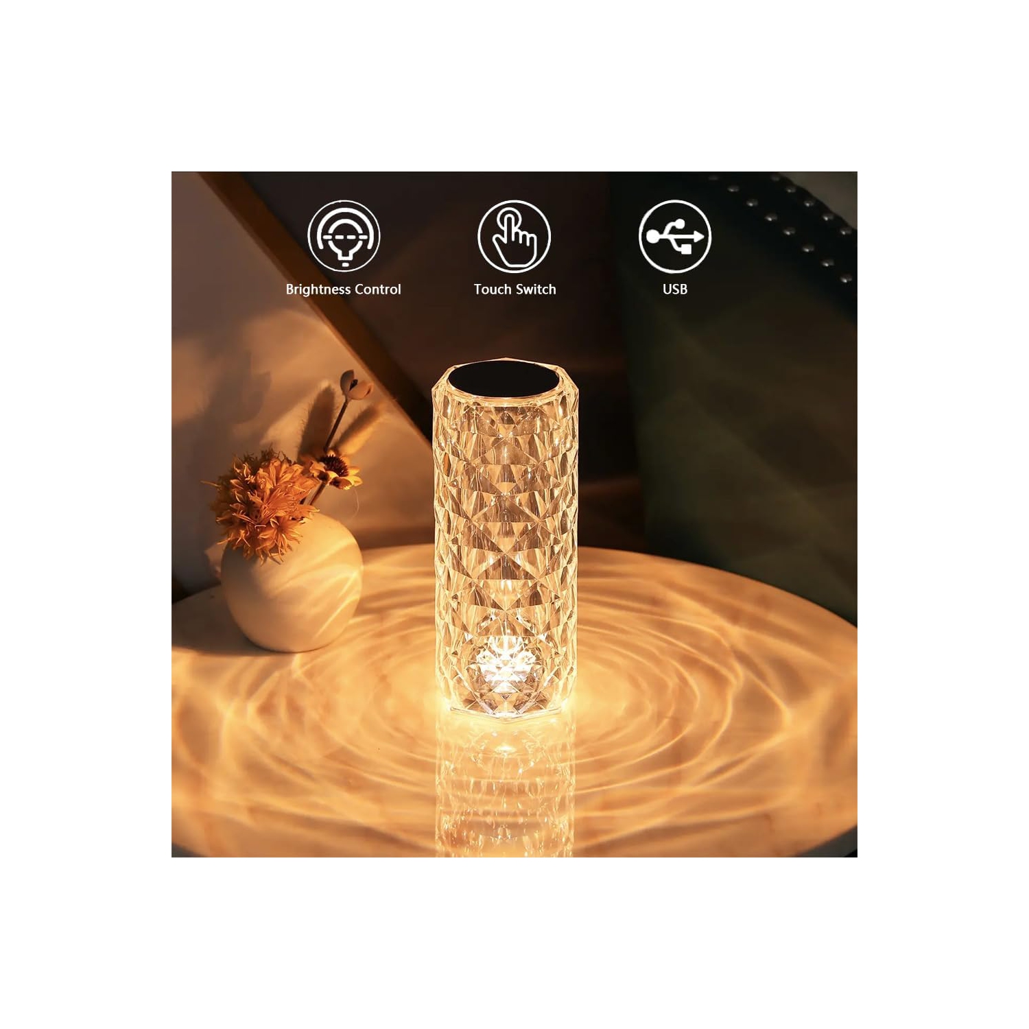 Hot-selling crystal rose lamp decoration, table lamp bedroom internet celebrity atmosphere, bedside touch control rechargeable night light,