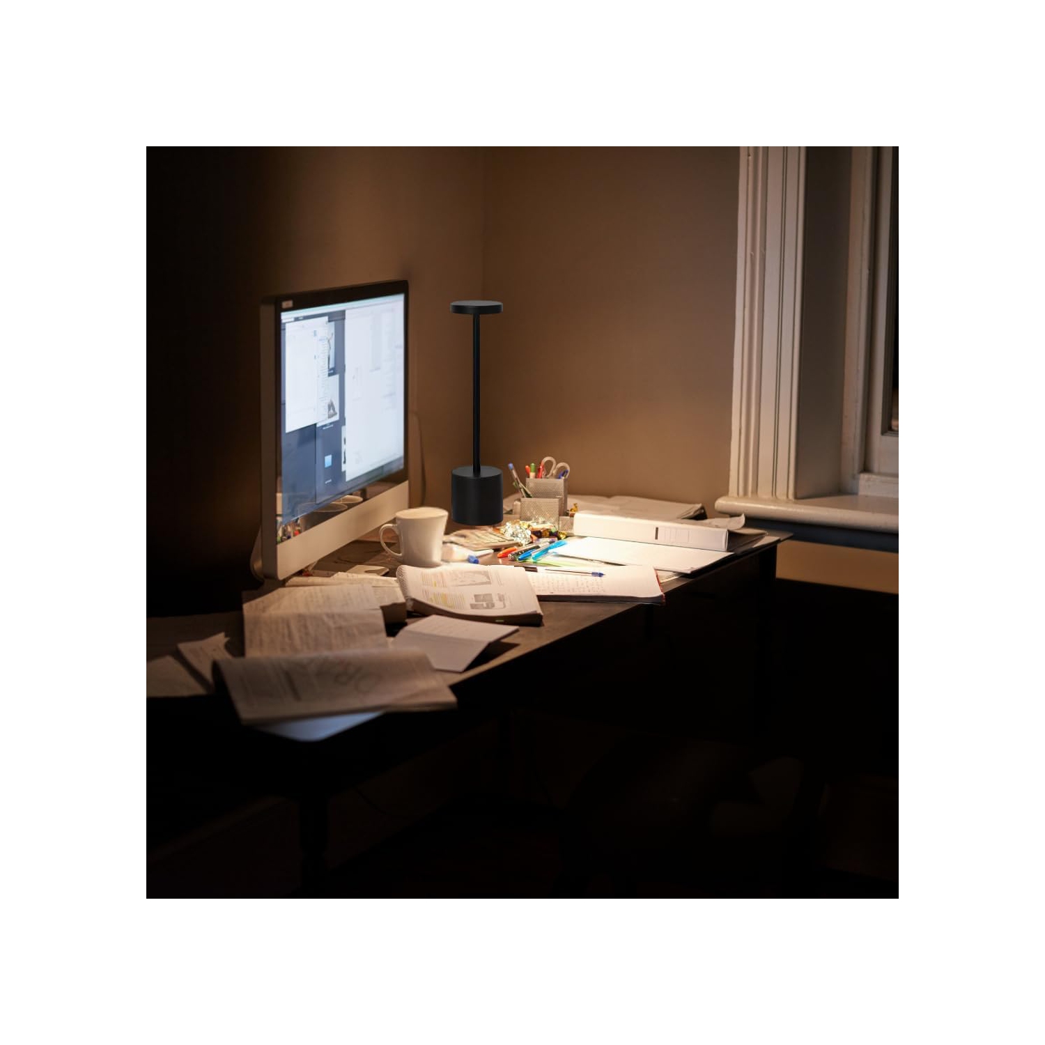 Simple I-shaped table lamp, USB charging retro metal feel dining table touch night light, bedside night light, decorative lighting table lamp,