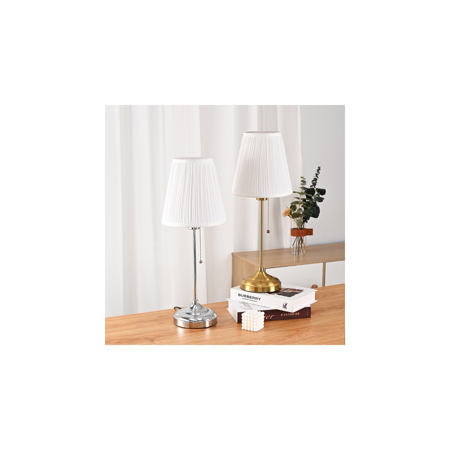 Lampe de table de restaurant traditionnelle en or avec abat-jour en tissu et interrupteur de chaîne chambre à coucher salon lampe de table, lampe de