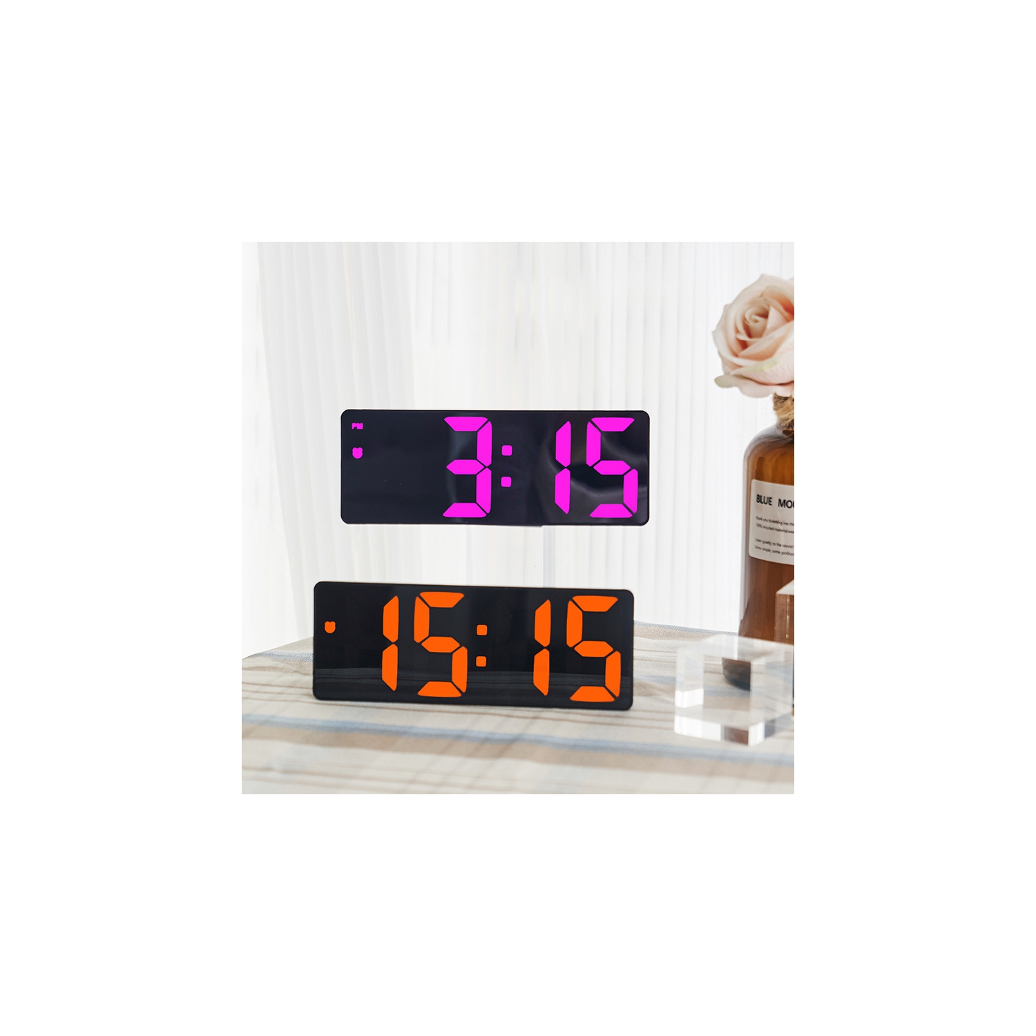 Creative multifunctional electronic clock, simple large screen clock, alarm clock student clock with multiple mirrors, bedroom table clock, LED