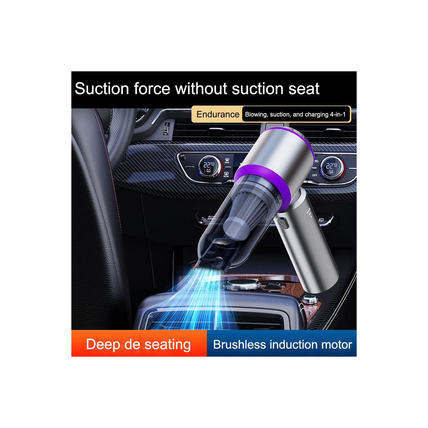 Car vacuum cleaner, brushless high power super three-speed adjustment, power display handheld blowing and suction, home and car dual use, gun Black,