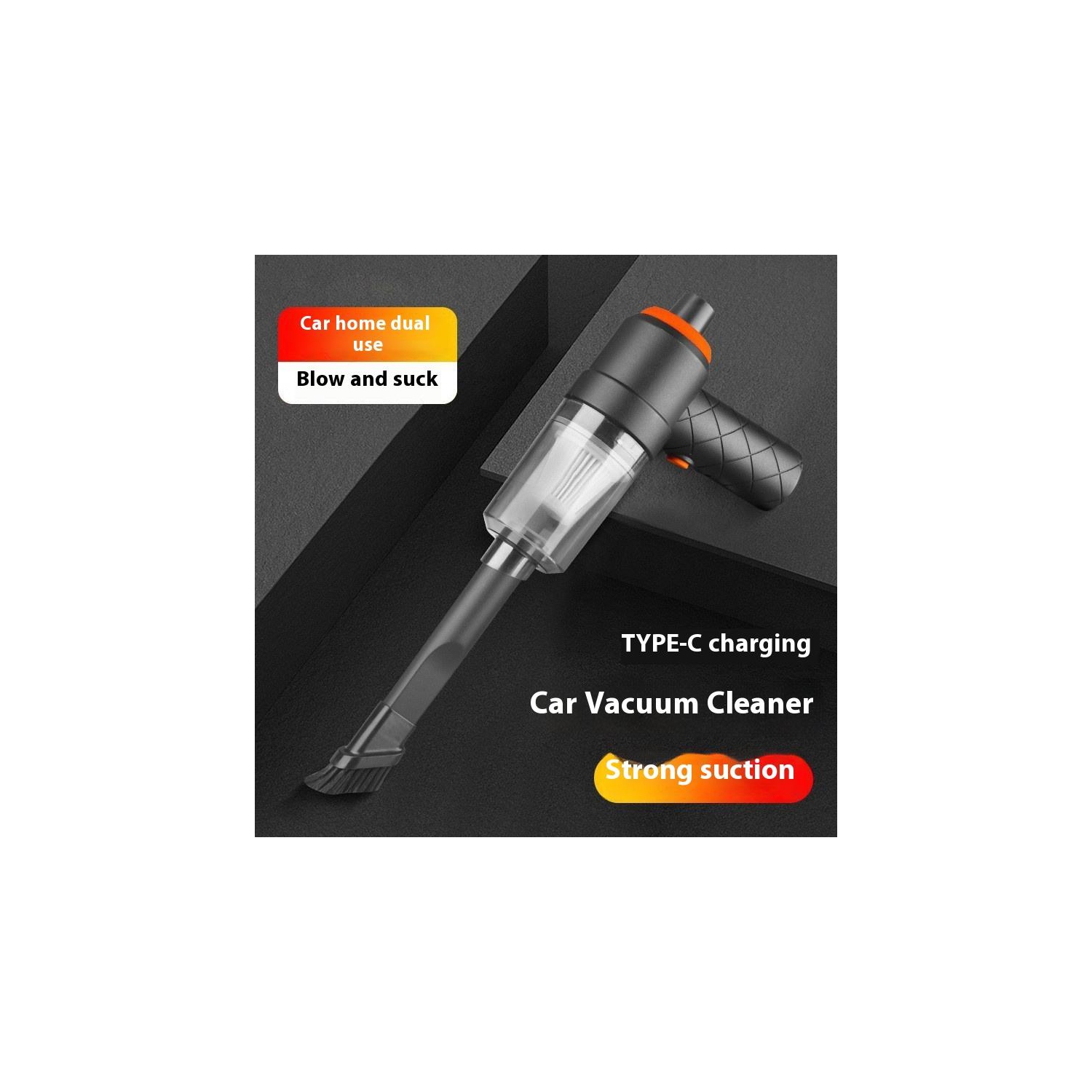 Household vacuum cleaner, wireless charging for small car, fully automatic high-power powerful car vacuum cleaner, 5500Pa, 120W, USB charging, black