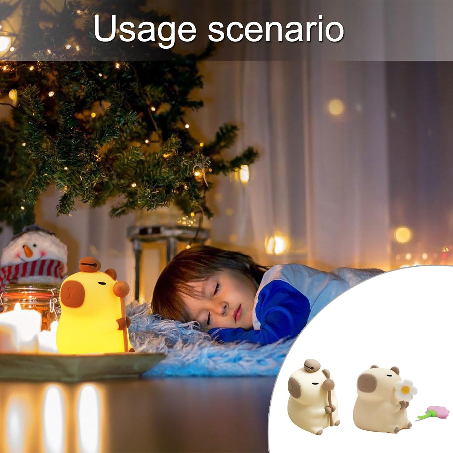 New Capybara LED Night Light, Capybara Pat Light Small Gift Bedroom Sleep Soft Light, Touch Control USB Power Supply, Brown