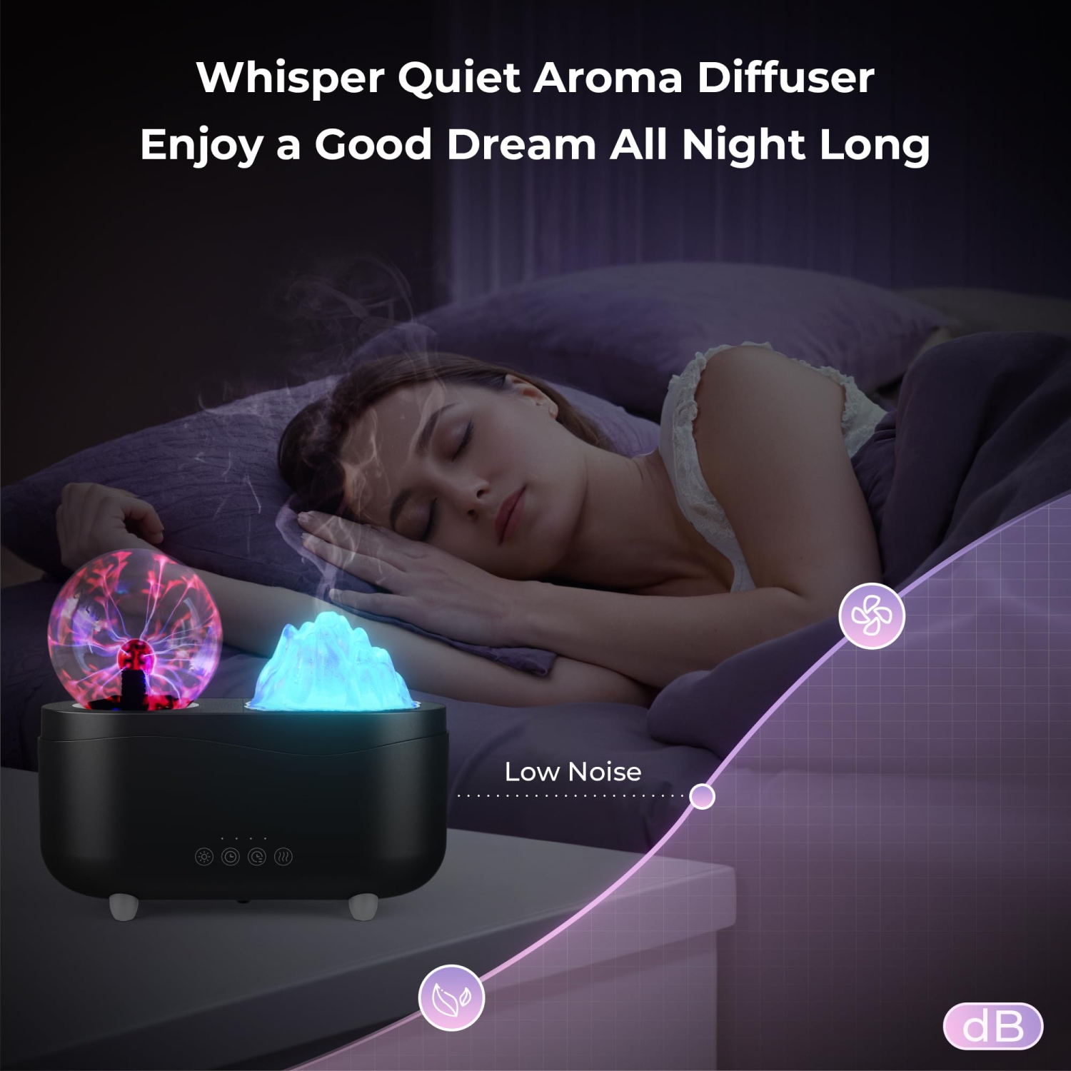 Diffuseur d'huile essentielle, diffuseur d'aromathérapie pour chambre à coucher avec haut-parleur Bluetooth sans fil, lumière LED 7 couleurs et plasma