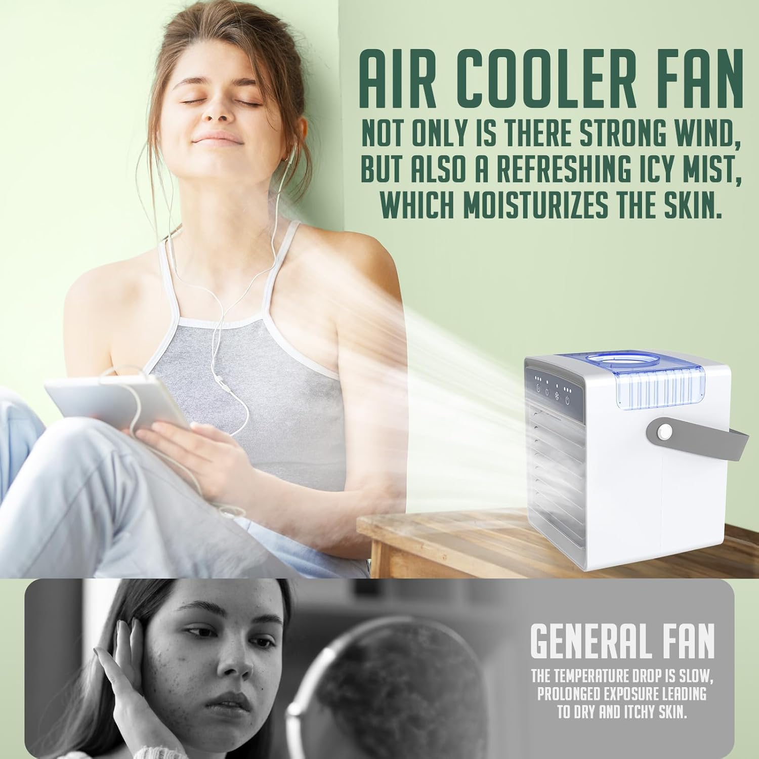 Portable Air Cooler,Mini Air Conditioners for Room,Oscillating Small Mini AC with Timer,Desktop Cooling Fan for Office Bedroom