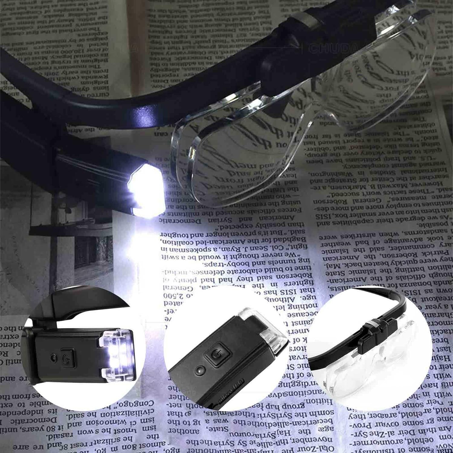 Loupe serre-tête, loupe rechargeable à support de tête avec lumière, loupe mains libres pour la réparation de couture de lecture