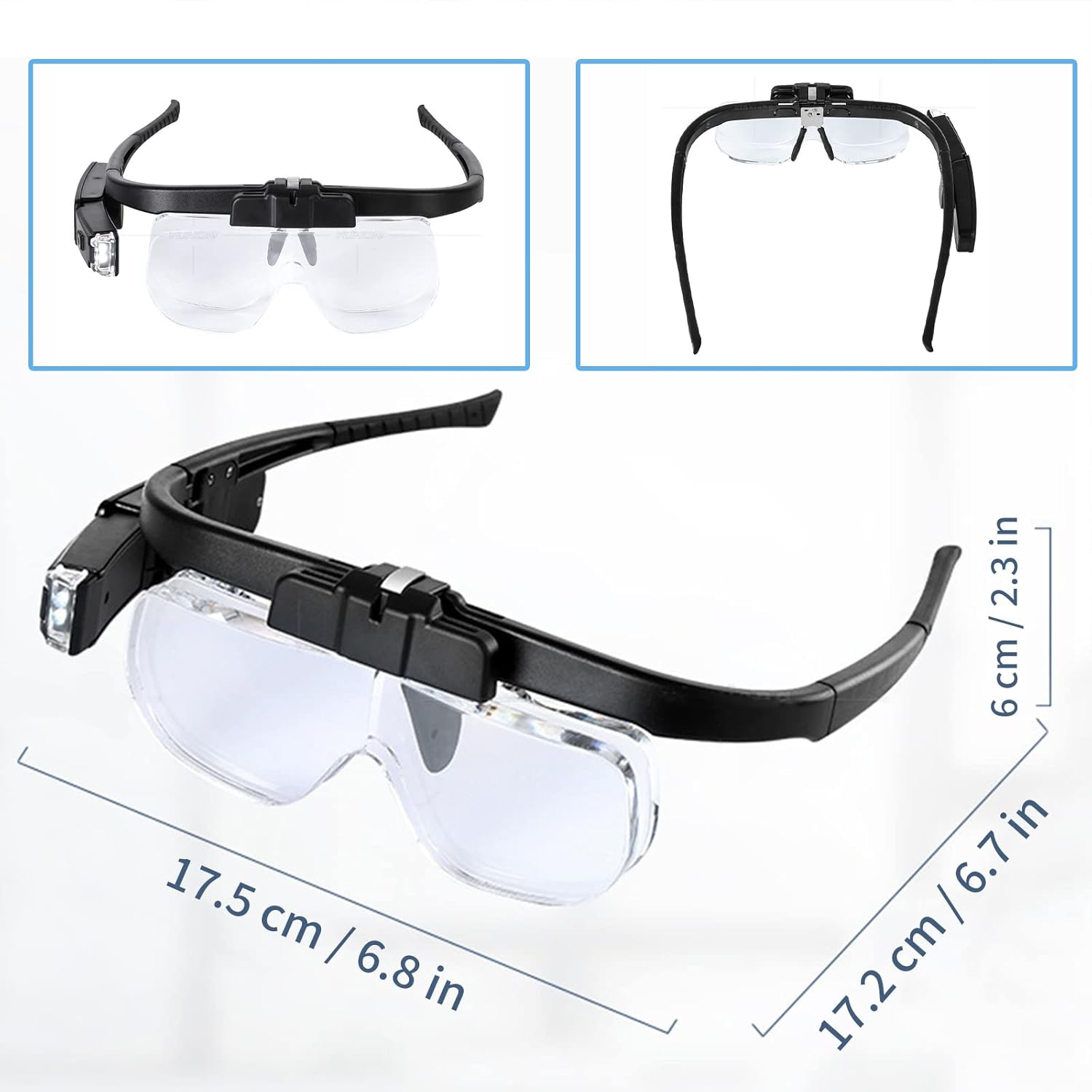 Loupe serre-tête, loupe rechargeable à support de tête avec lumière, loupe mains libres pour la réparation de couture de lecture