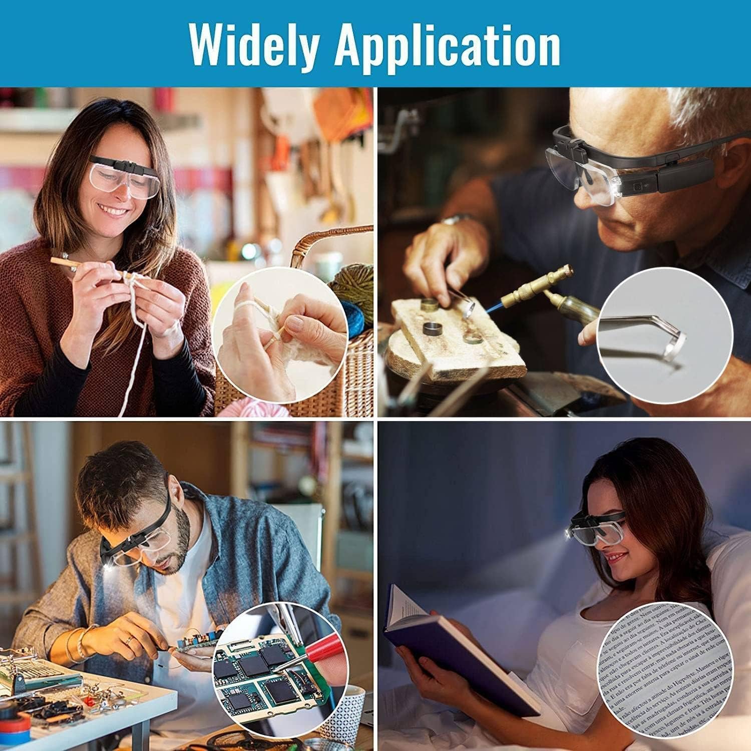 Loupe serre-tête, loupe rechargeable à support de tête avec lumière, loupe mains libres pour la réparation de couture de lecture