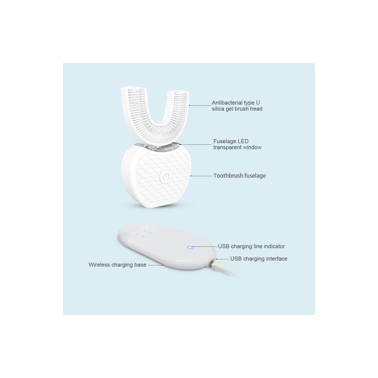 Brosse à dents ultrasonique en forme de U Nettoyant ultrasonique pour dents blanchissant les dents Nettoyant la bouche Brosse à dents électrique