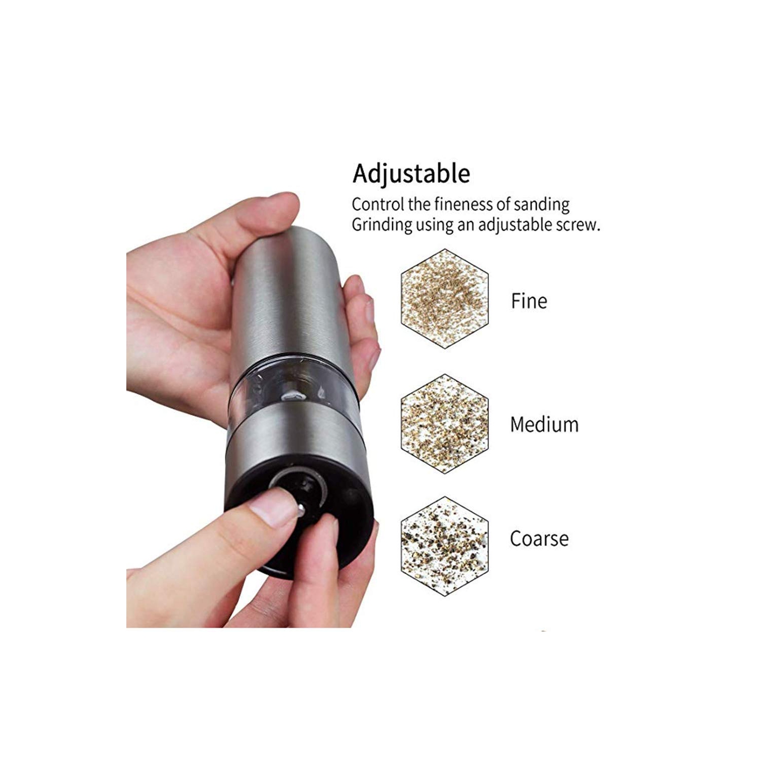 Pepper Grinder Stainless Steel Salt Pepper Electric Grinder Adjustable Coarseness Black Pepper Mixer