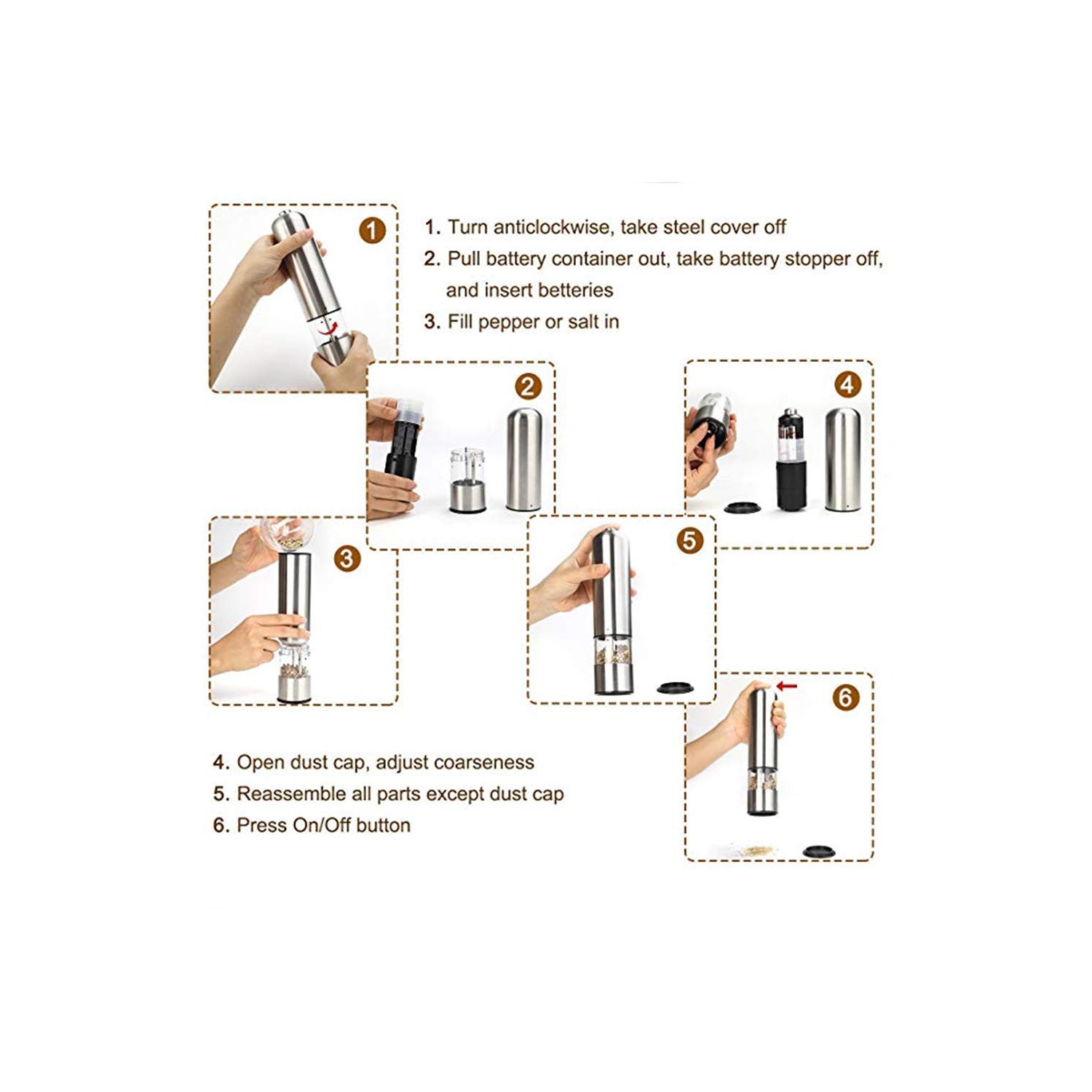 Pepper Grinder Stainless Steel Salt Pepper Electric Grinder Adjustable Coarseness Black Pepper Mixer