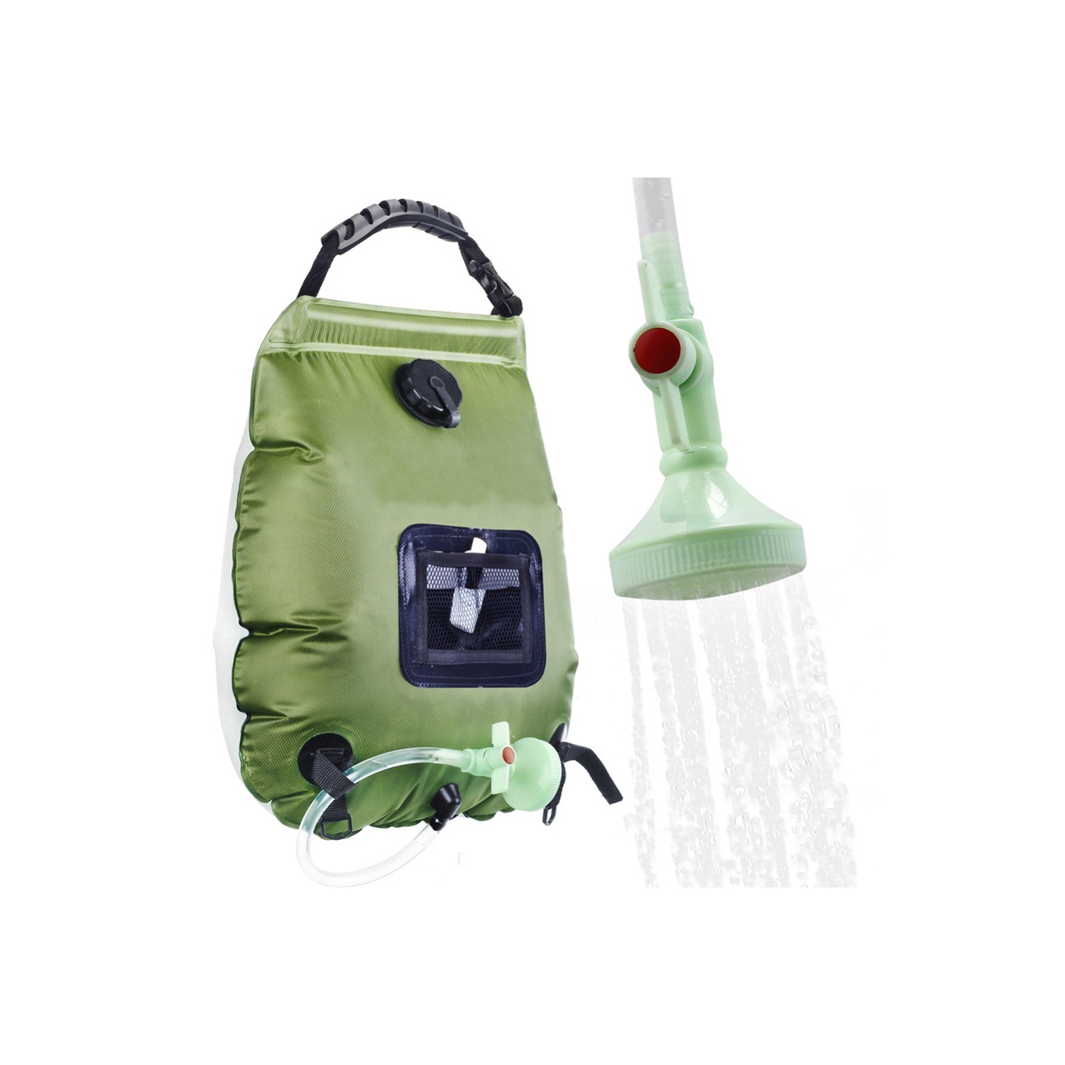 Portable Shower Bag 20L Solar Heating Camping Shower Bag Compact Outdoor Shower for Hiking Beach Swimming-Green