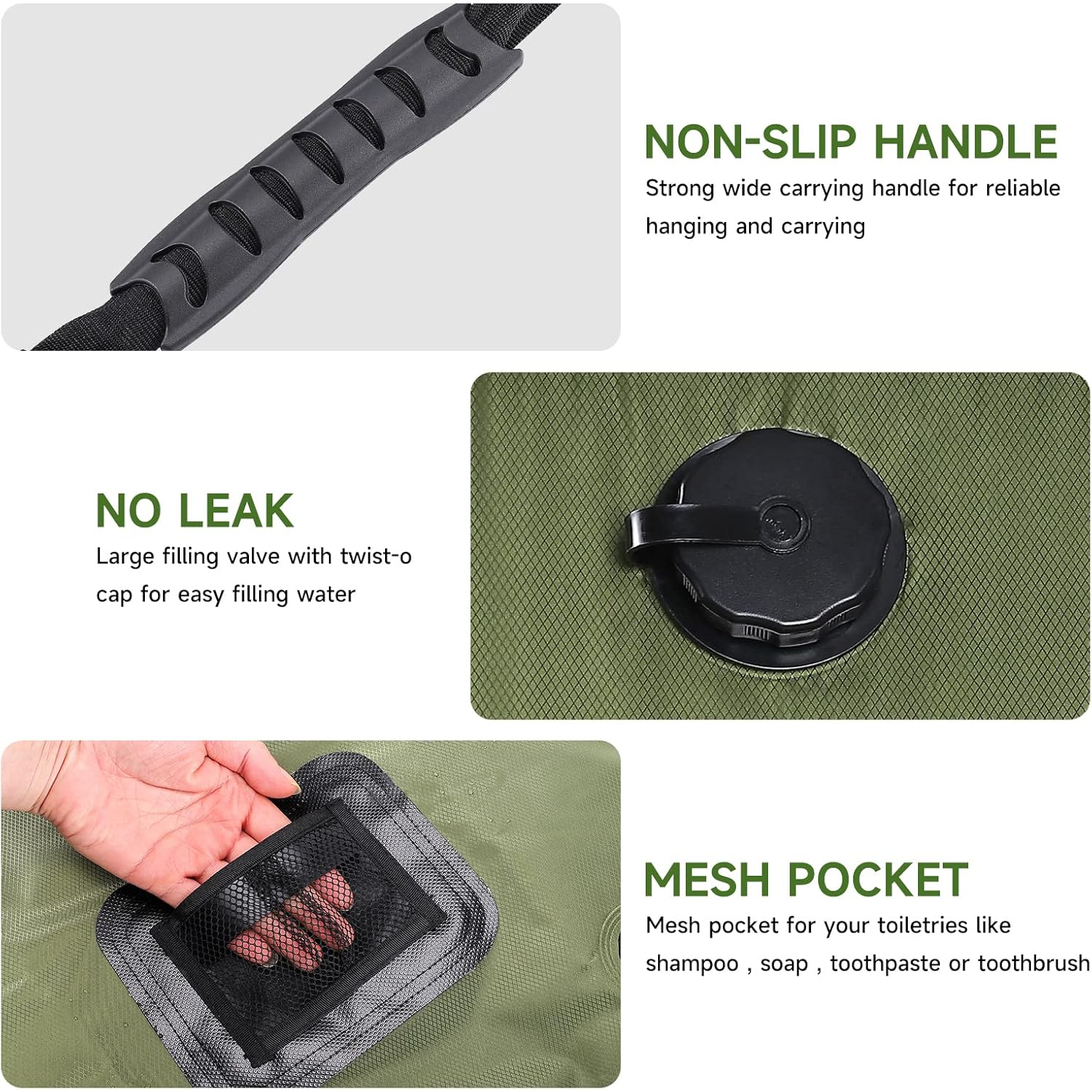 Portable Shower Bag 20L Solar Heating Camping Shower Bag Compact Outdoor Shower for Hiking Beach Swimming-Green