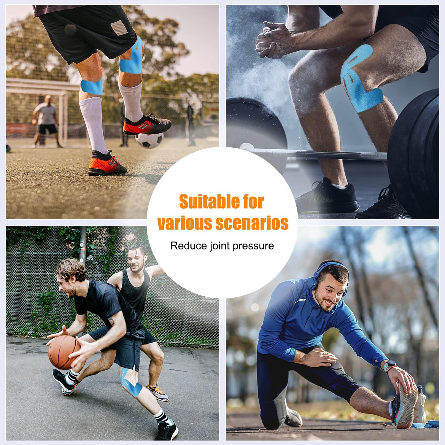 Precut Kinesiology Tape for Knees, 15PCS Waterproof & Elastic Knee Tape for Knee Pain Relief