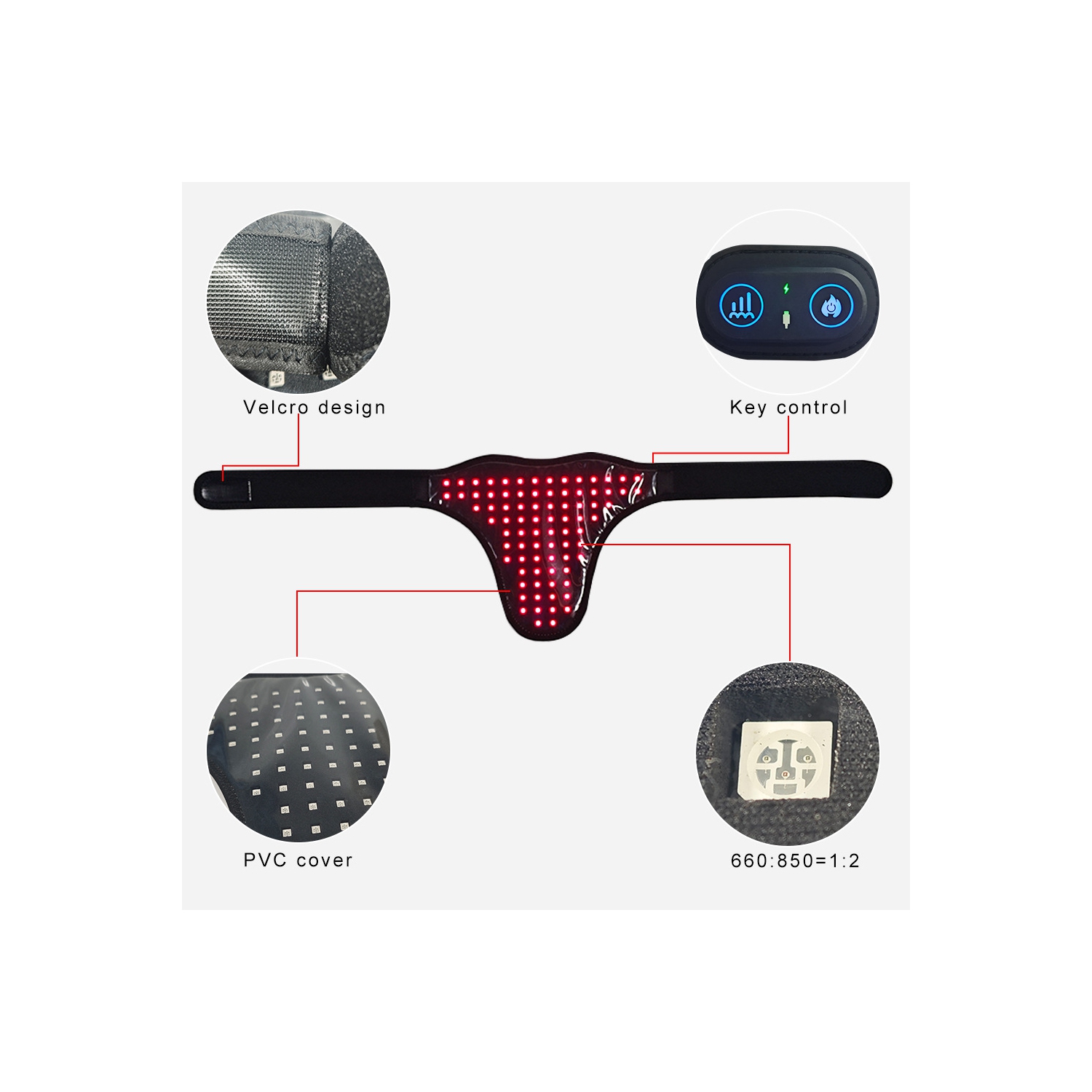 Ceinture chauffante Red Light Therapy, utilisée pour soulager les douleurs abdominales et de taille, adaptée aux hommes et aux femmes