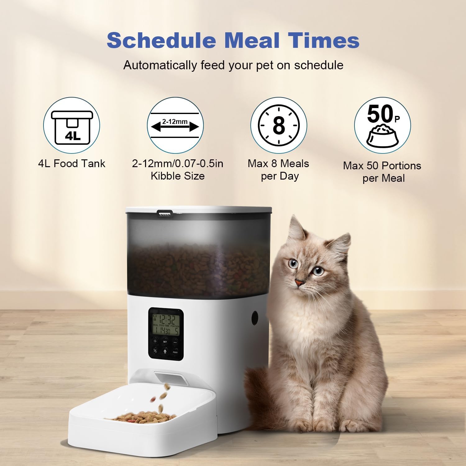 [Smart Timing] Automatic feeder | Precise food delivery | Remote APP control | Universal detachable and washable food storage bucket for cats and