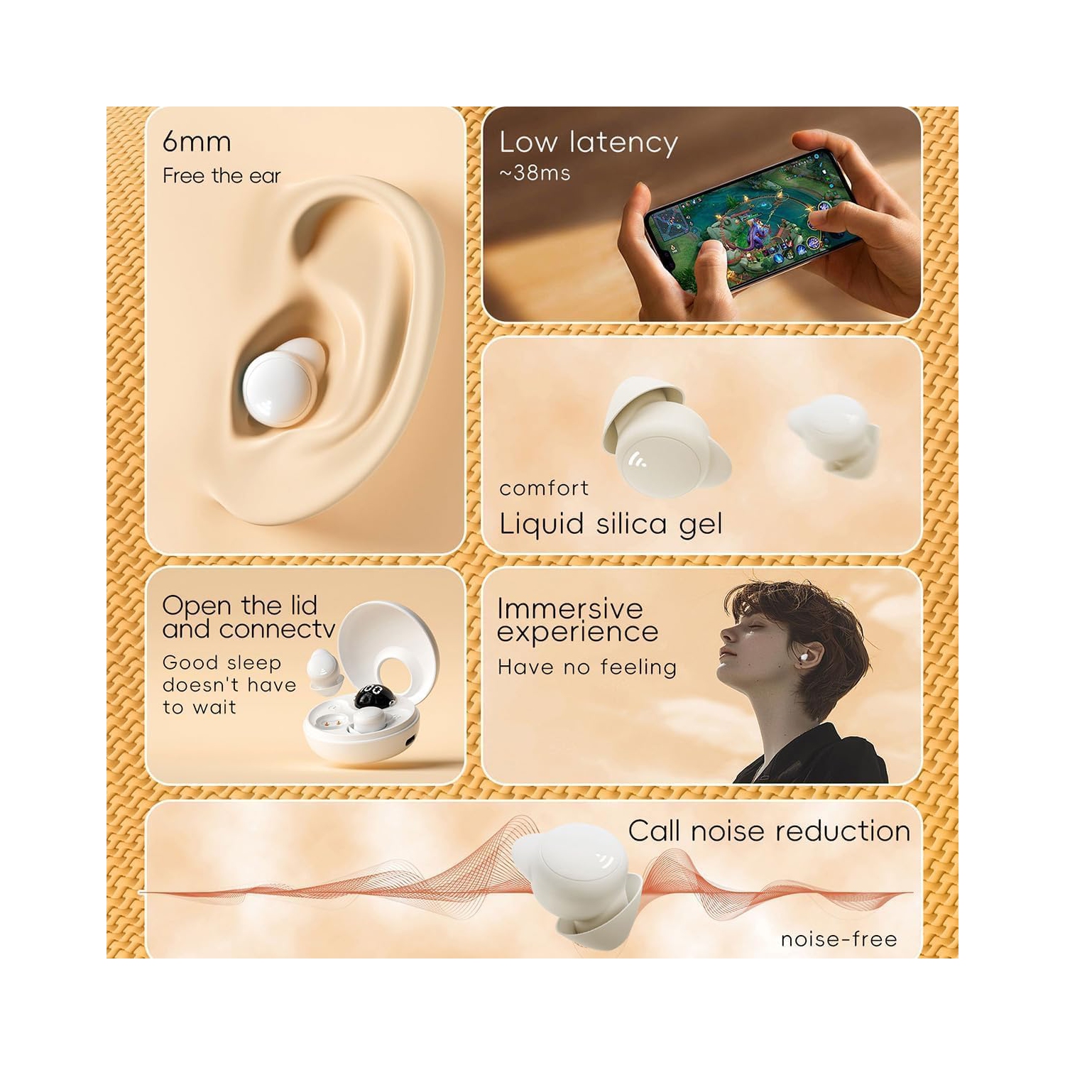 Invisible Sans fil Bluetooth Écouteurs boutons Sleep Réduction du bruit Mini Écouteurs boutons Invisible Micro Sleep Écouteurs boutons Petit oreille
