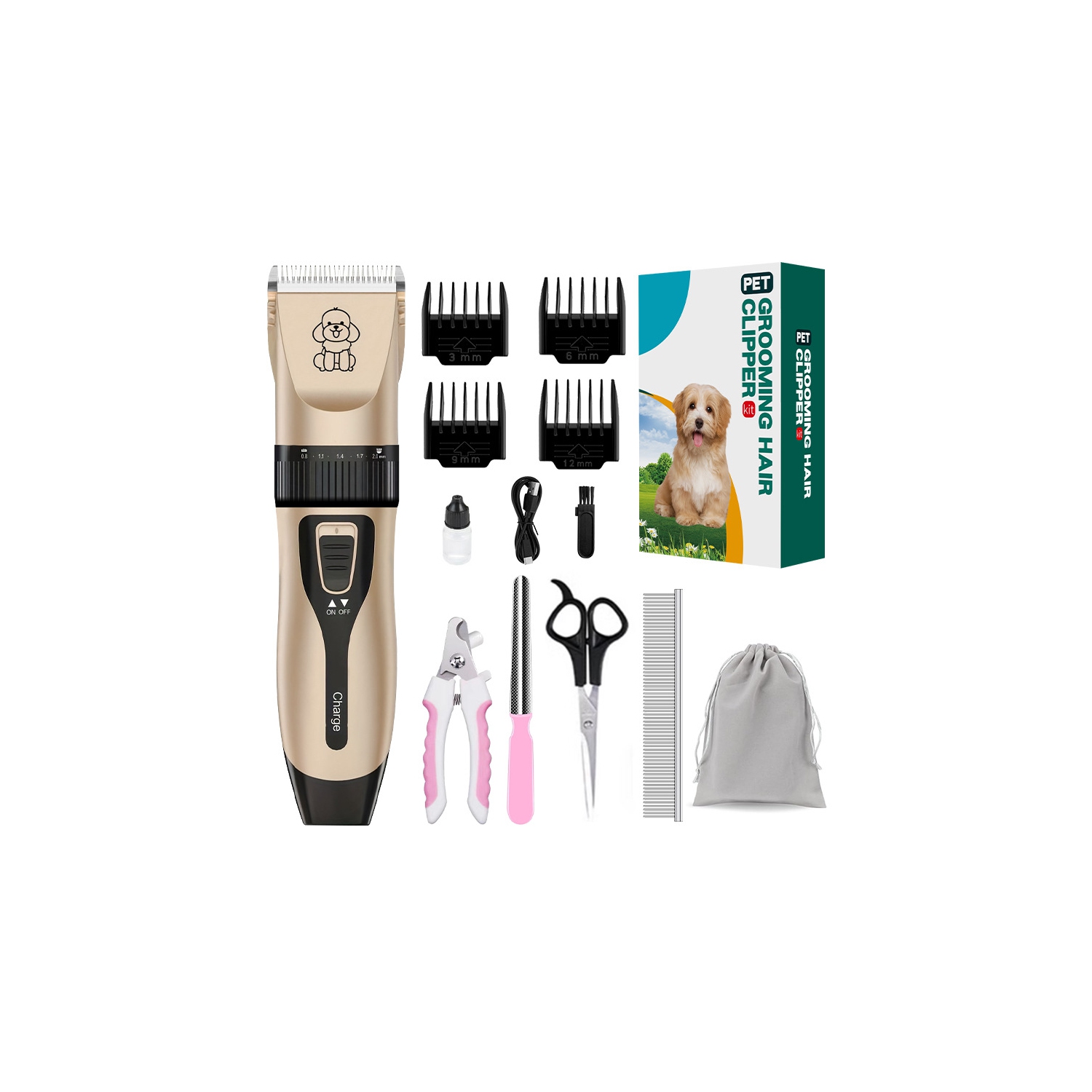 Dog Grooming Set Electric Hair Clipper Low Noise Electric Silent Rechargeable Cordless Pet Hair Trimmer Set for Dogs, Cats and Other Pets