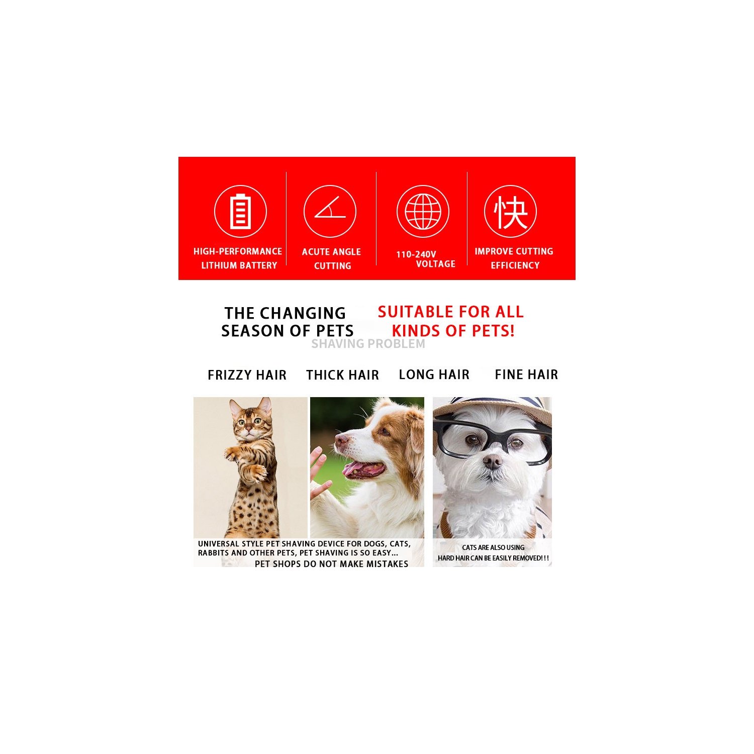 Dog Grooming Set Electric Hair Clipper Low Noise Electric Silent Rechargeable Cordless Pet Hair Trimmer Set for Dogs, Cats and Other Pets