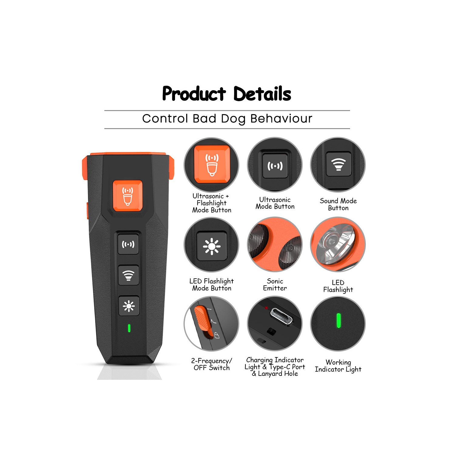 New Ultrasonic Dog Trainer Bark Stopper Triple Head High Power Dog Repellent Light Ultrasonic Frequency Training Bark Stopper - For Dog Training -