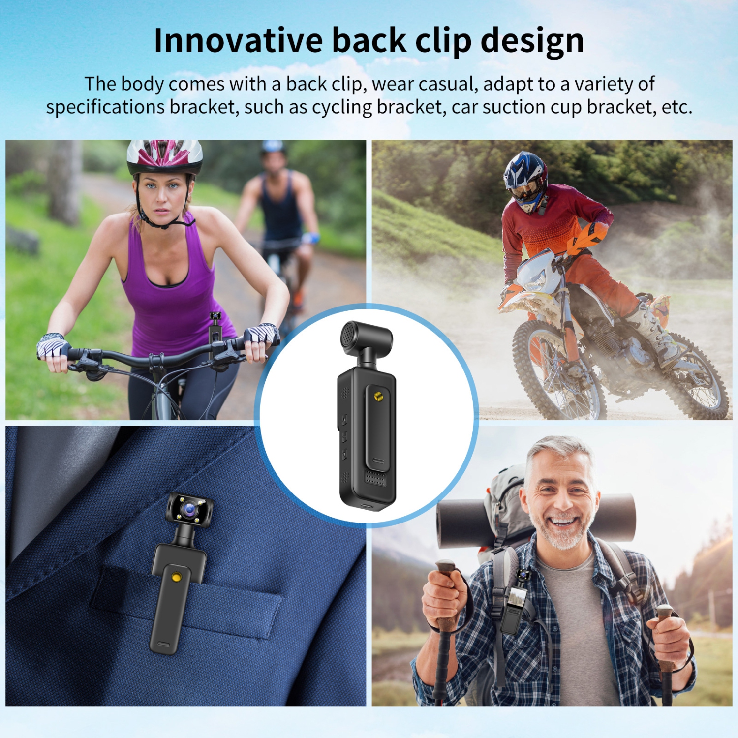 4K Full Body CameraMini Audio and Video Pocket Camera270° Rotating CameraHandheld CameraPortable WiFi Back Clip CameraLaw Enforcement RecorderOutdoor