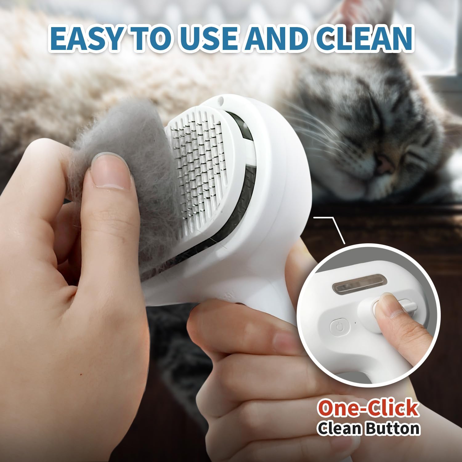 3-in-1 Self-Cleaning Steam Pet Brush - Anti-Static, Grooming Tool for Long and Short Haired Pets, Removes Loose Hair, Reduces Shedding, White