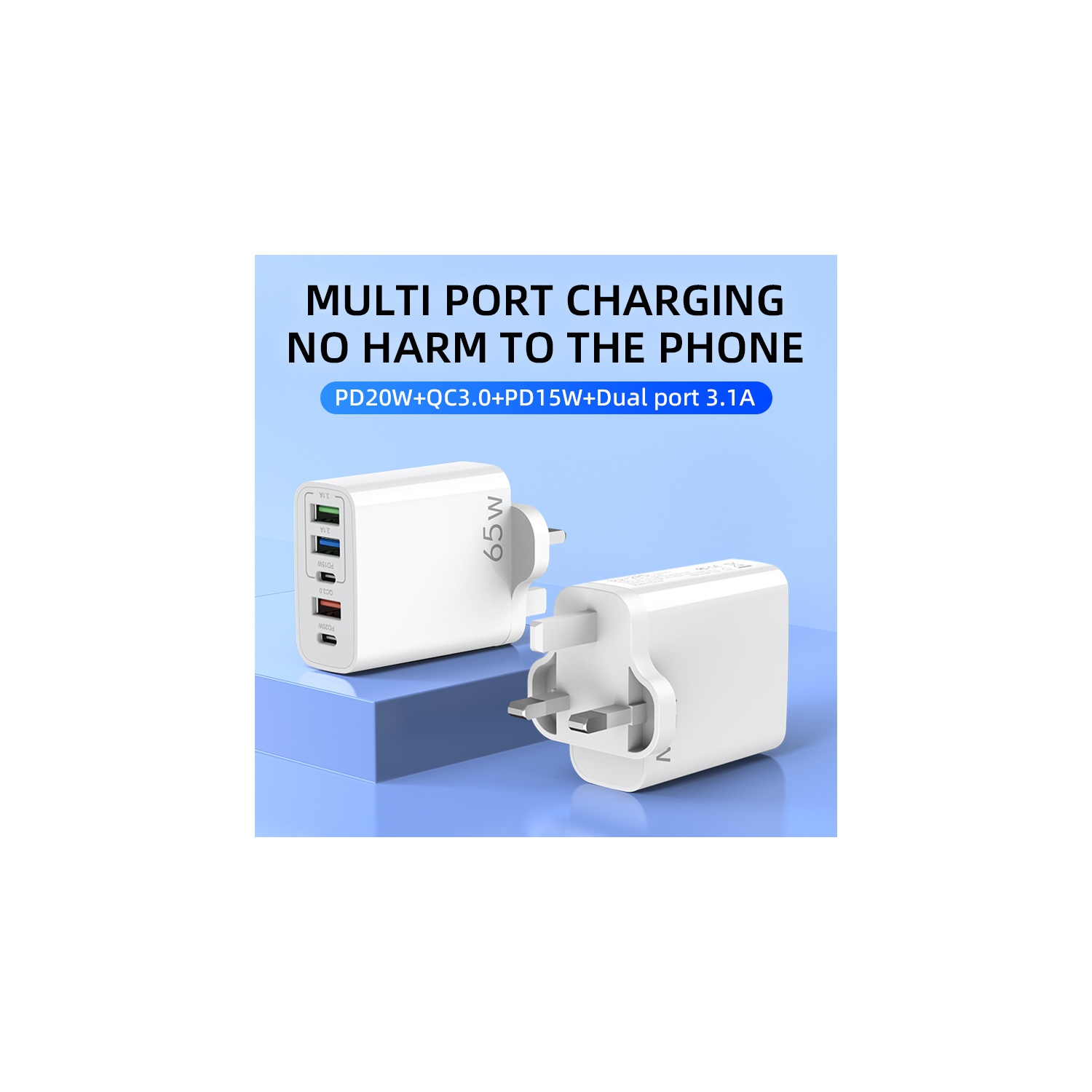 Multi-port 2C 3U plug suitable for European and American standard multi-port charger fast charging head 3USB+2C five-port charging head suitable for