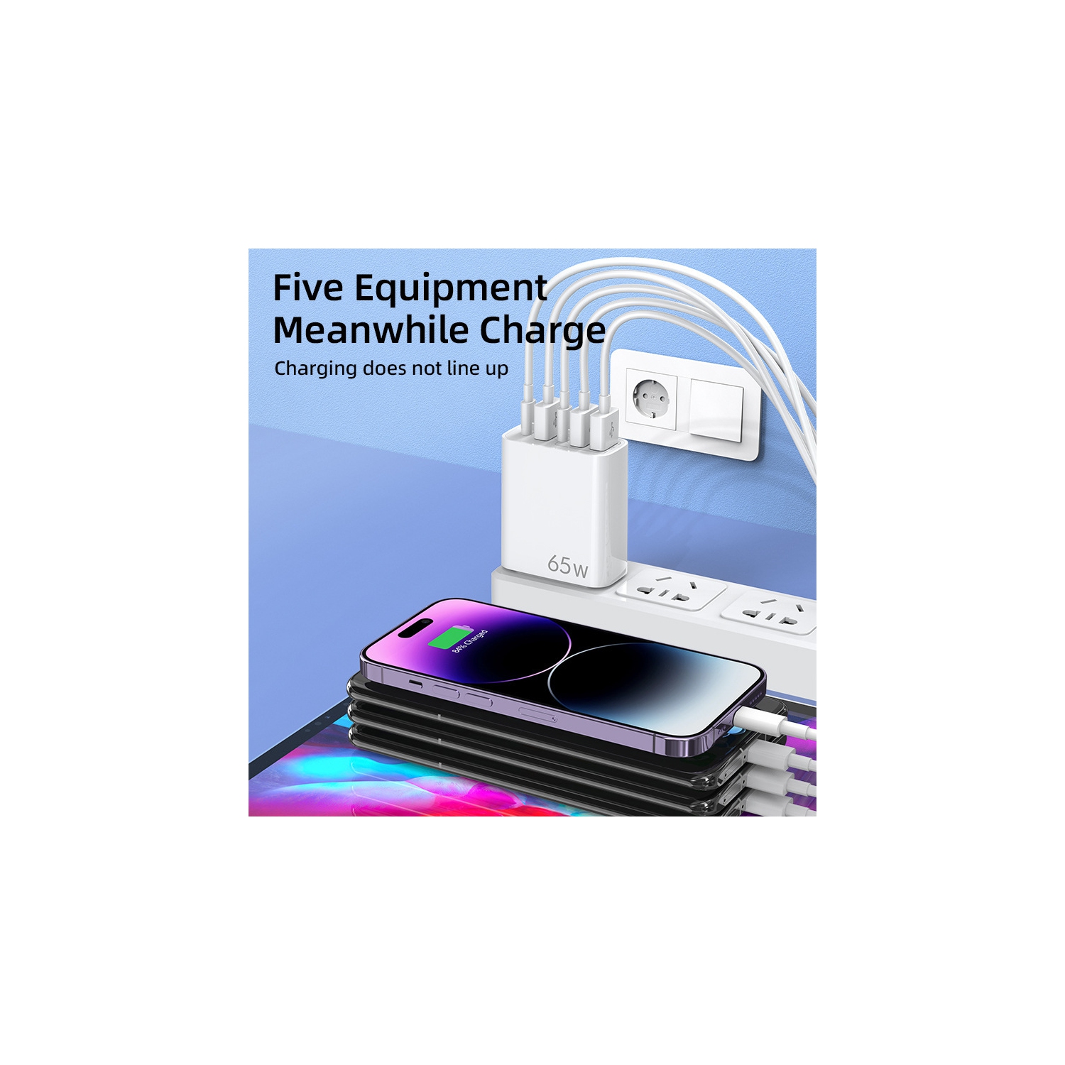 Multi-port 2C 3U plug suitable for European and American standard multi-port charger fast charging head 3USB+2C five-port charging head suitable for