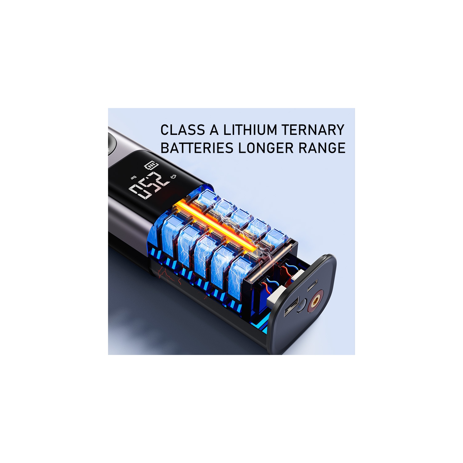 Car fast charging air pump | Mobile power + LED light | 4 mode presets | Digital display | High speed and high pressure inflation | Universal for