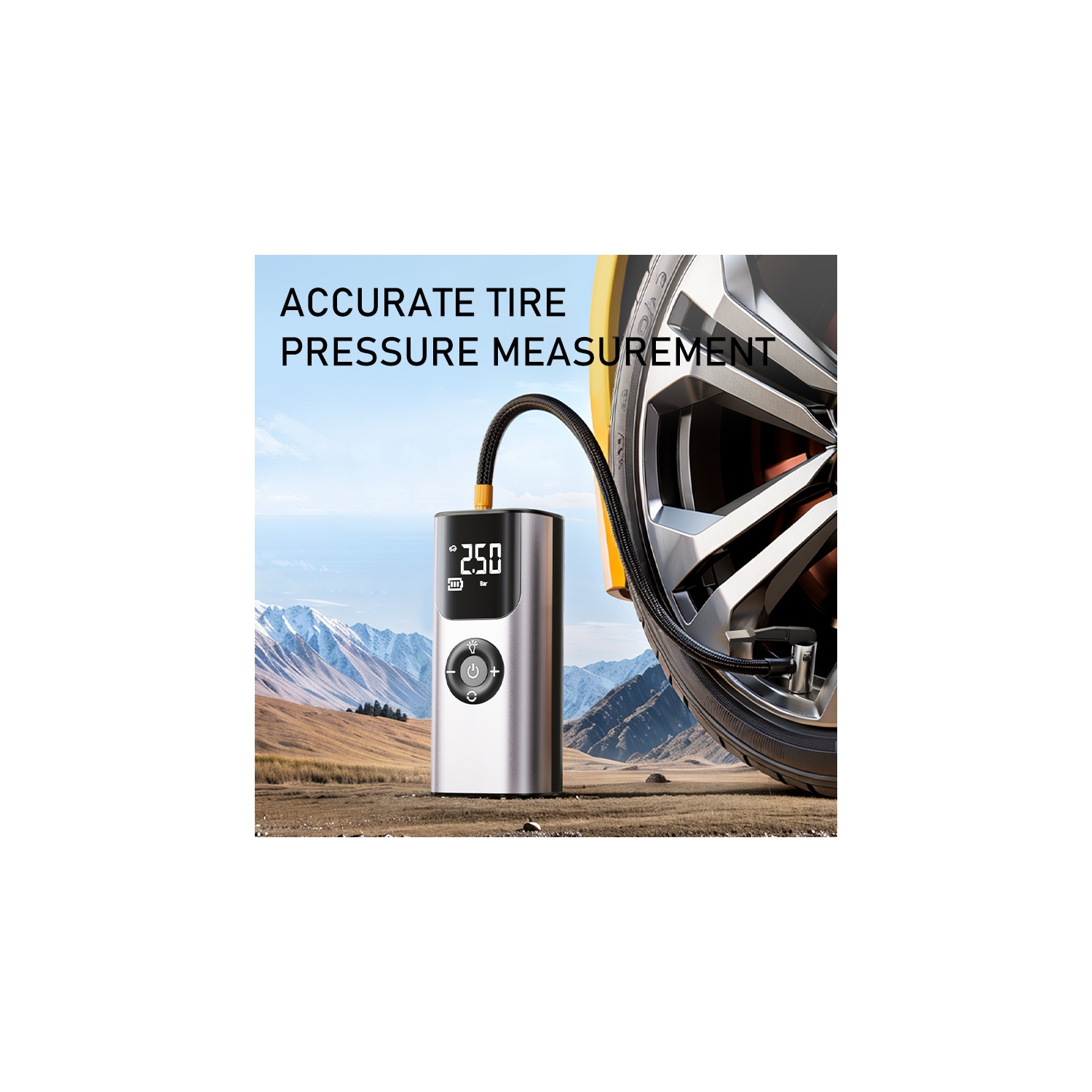 Car fast charging air pump | Mobile power + LED light | 4 mode presets | Digital display | High speed and high pressure inflation | Universal for