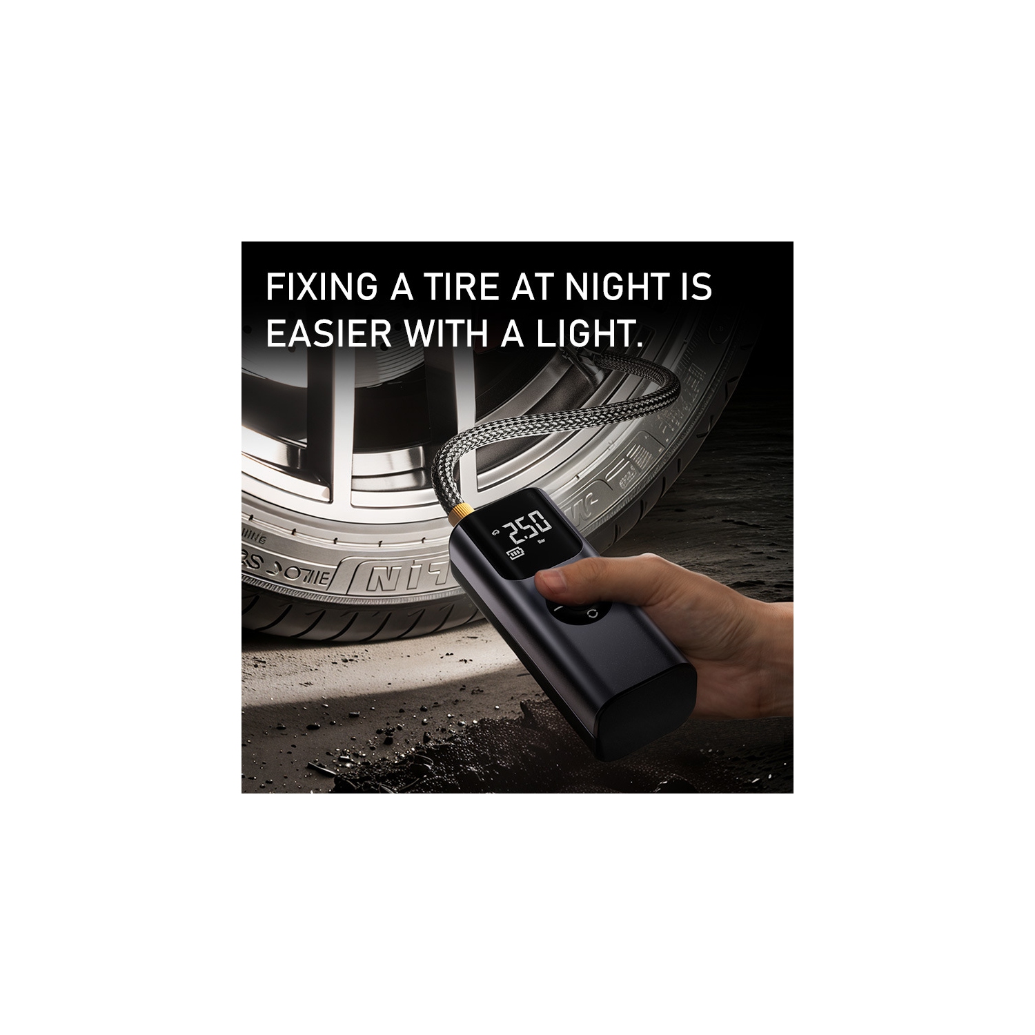 Car fast charging air pump | Mobile power + LED light | 4 mode presets | Digital display | High speed and high pressure inflation | Universal for