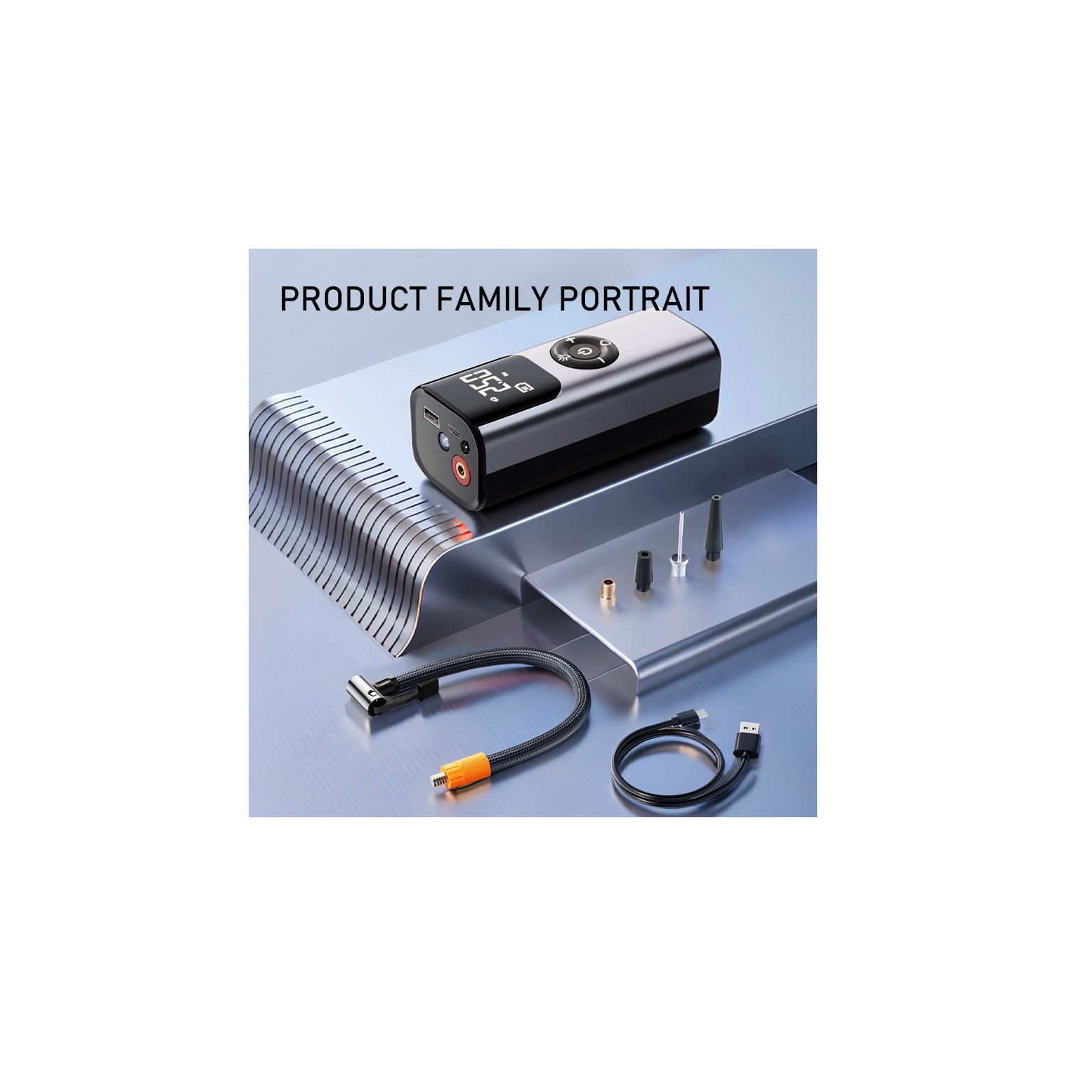 Car fast charging air pump | Mobile power + LED light | 4 mode presets | Digital display | High speed and high pressure inflation | Universal for