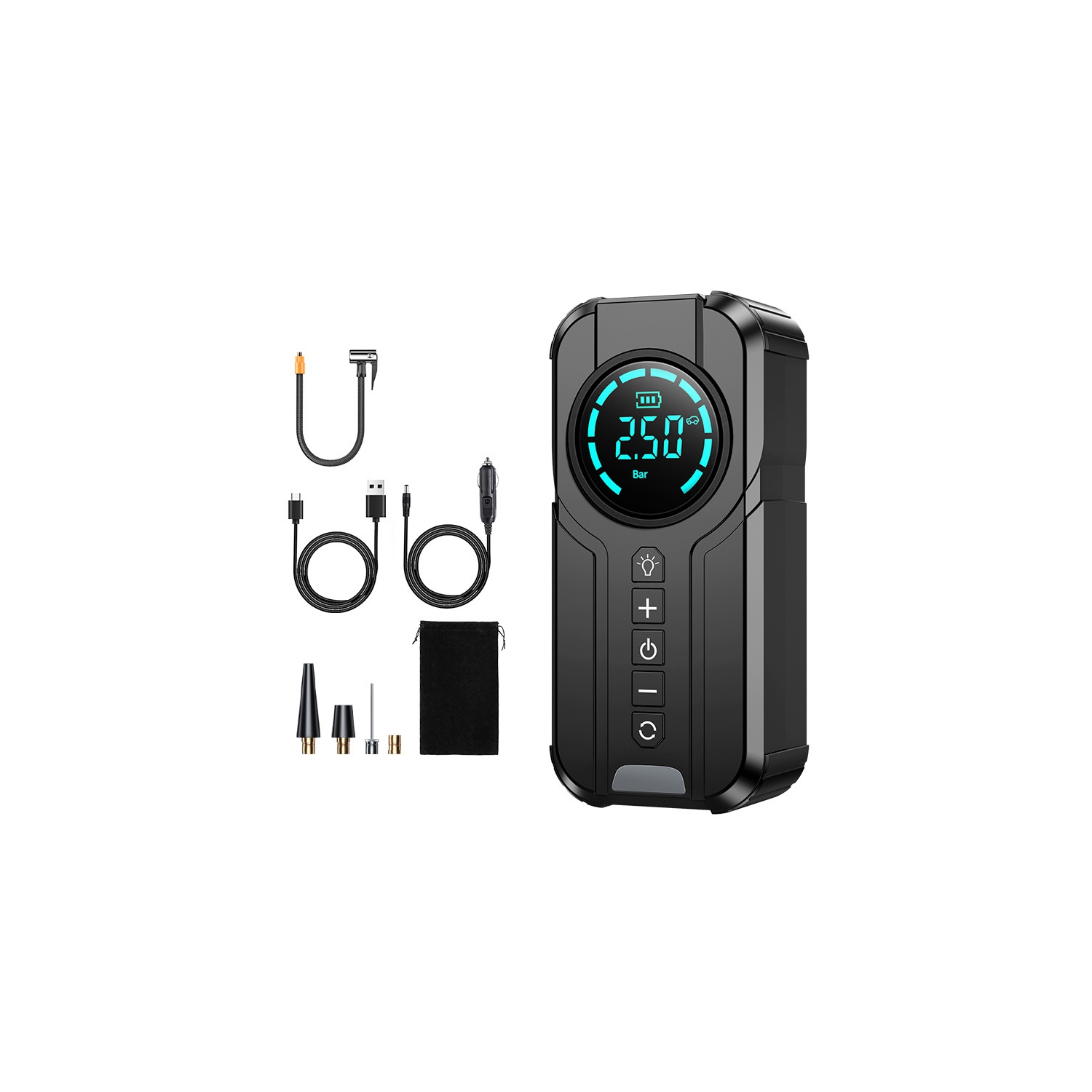 12V Wireless Portable Air Pump with LCD Screen - Multi-Function Car/Bicycle Tire Inflator, Supports 150PSI, 4 Preset Modes, LED Emergency Light