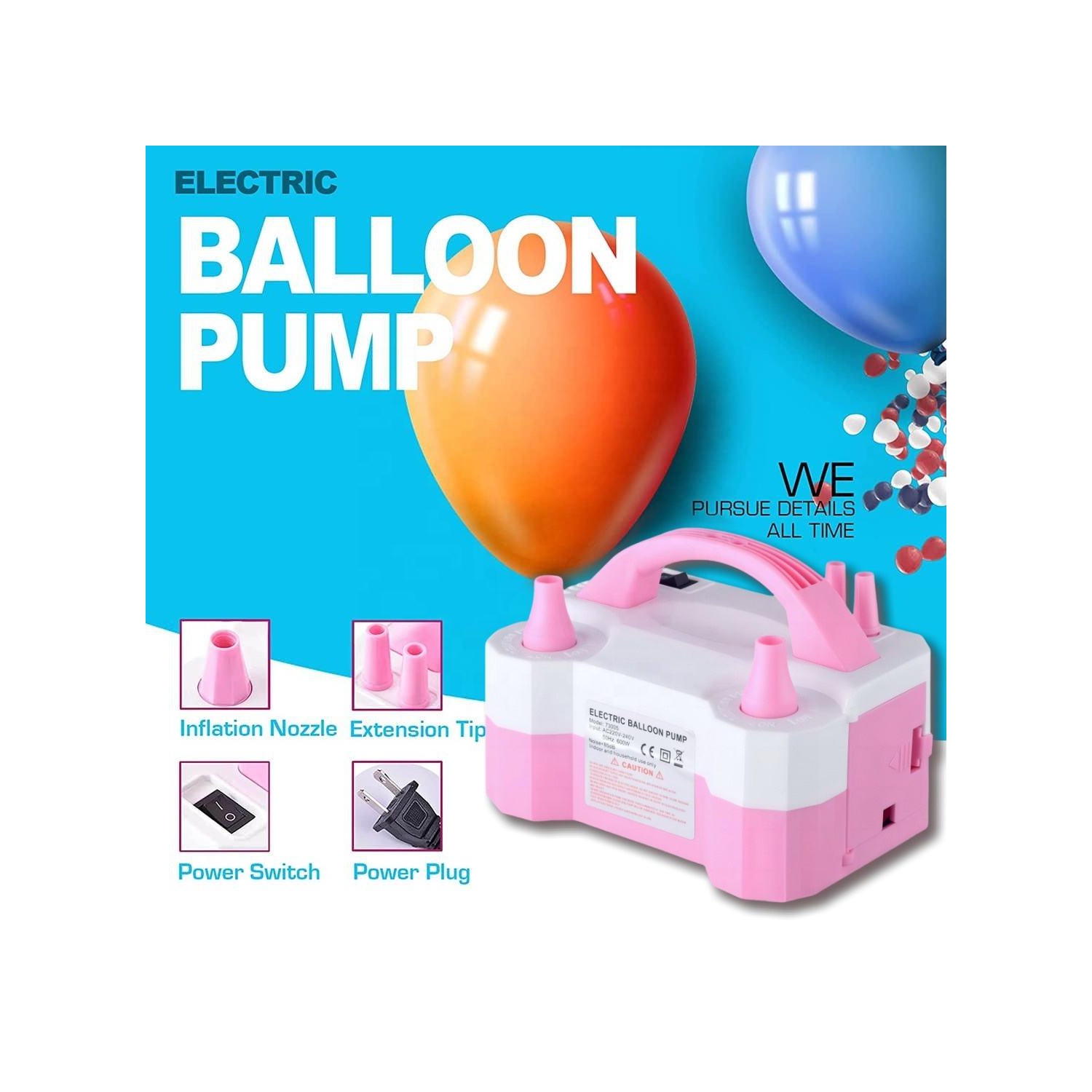Double nozzle electric balloon pump - quickly inflate aluminum foil balloons and large balloons, with cable tie tool, noise level ≤ 95dB, portable