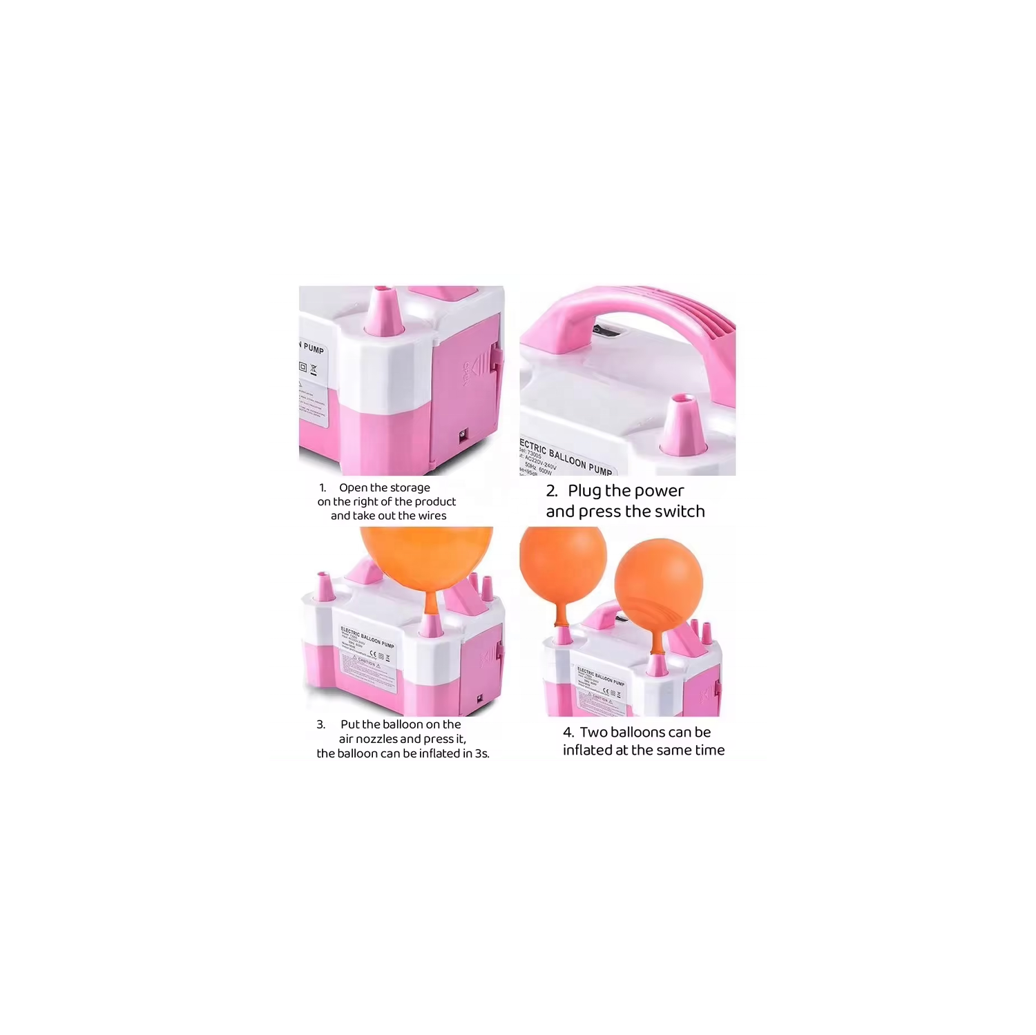 Double nozzle electric balloon pump - quickly inflate aluminum foil balloons and large balloons, with cable tie tool, noise level ≤ 95dB, portable