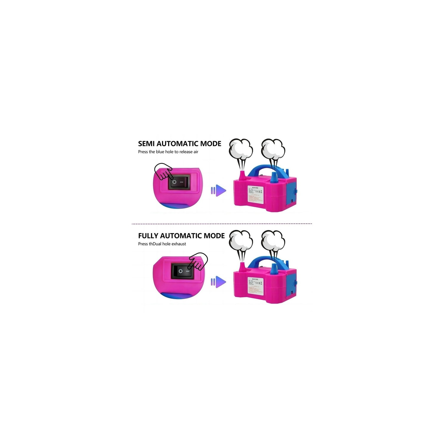 Double nozzle electric balloon pump - quickly inflate aluminum foil balloons and large balloons, with cable tie tool, noise level ≤ 95dB, portable