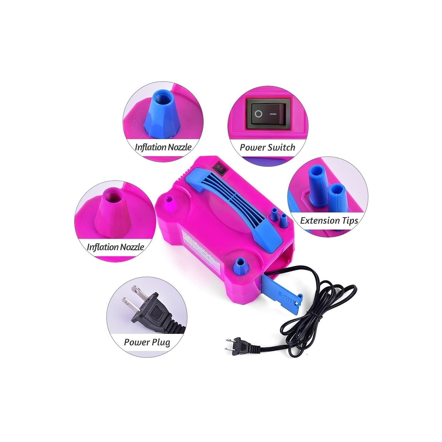 Double nozzle electric balloon pump - quickly inflate aluminum foil balloons and large balloons, with cable tie tool, noise level ≤ 95dB, portable