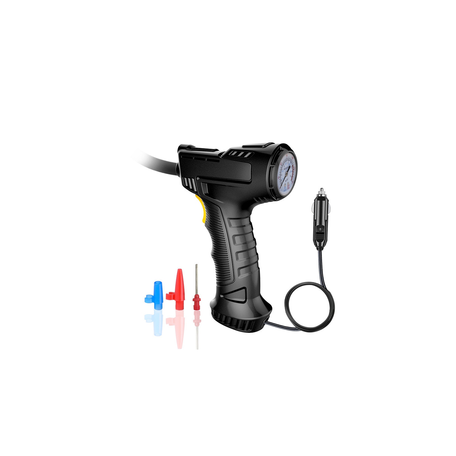 Portable multifunctional electric air pump, intelligent digital display, preset tire pressure, automatic stop when full, with LED light, long battery