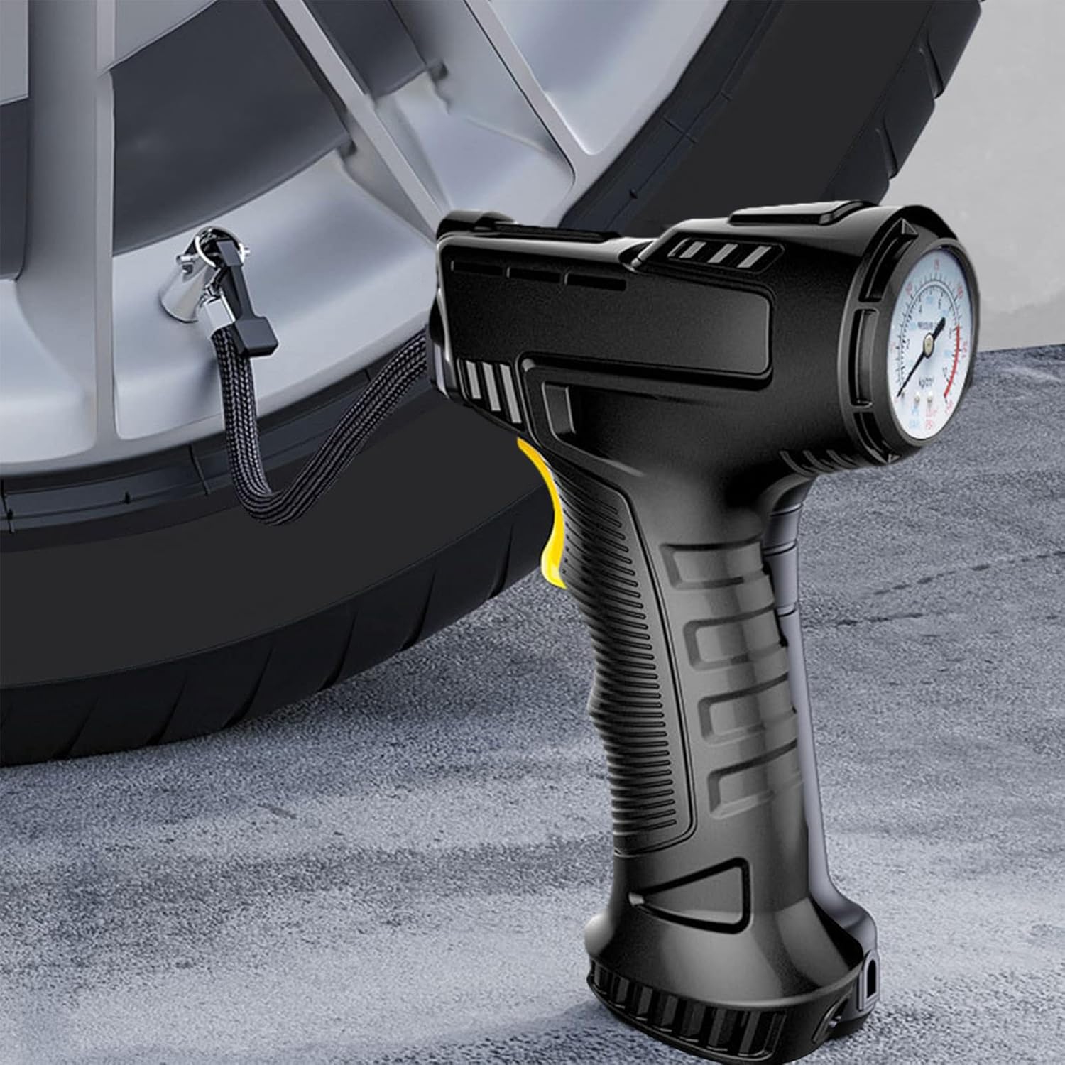 Portable multifunctional electric air pump, intelligent digital display, preset tire pressure, automatic stop when full, with LED light, long battery