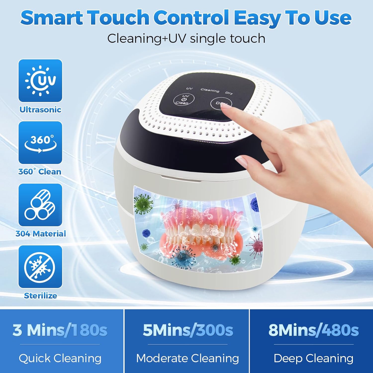 Ultrasonic cleaning machine with fan function Jewelry Dentures Braces UV Ultrasonic Cleaning Machine