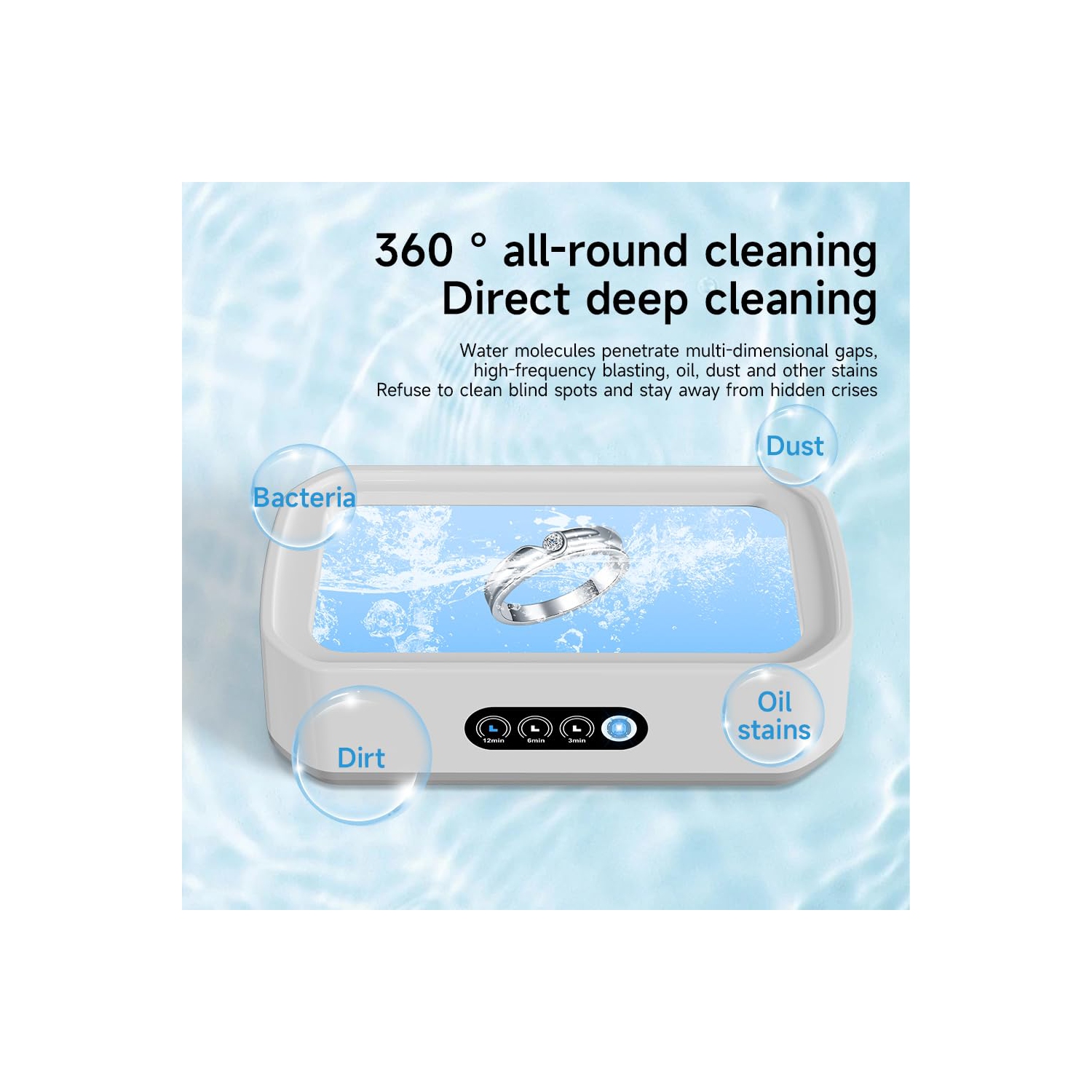 Ultrasonic Cleaner 650 ml Three-speed Touchscreen 48KHz Ultrasonic Cleaner - White