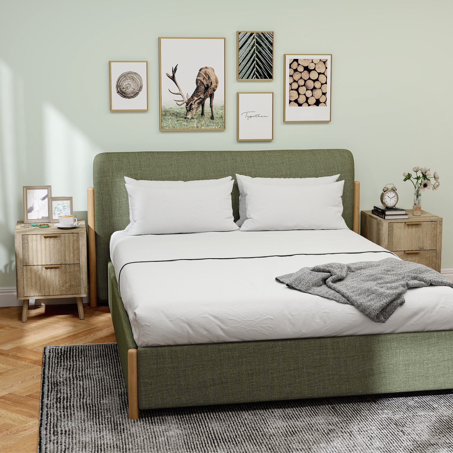 Ensemble de 2 tables de chevet de HOMCOM, tables de chevet avec poignées et tiroirs cannelés, tables de chevet modernes Nordic à bords arrondis pour