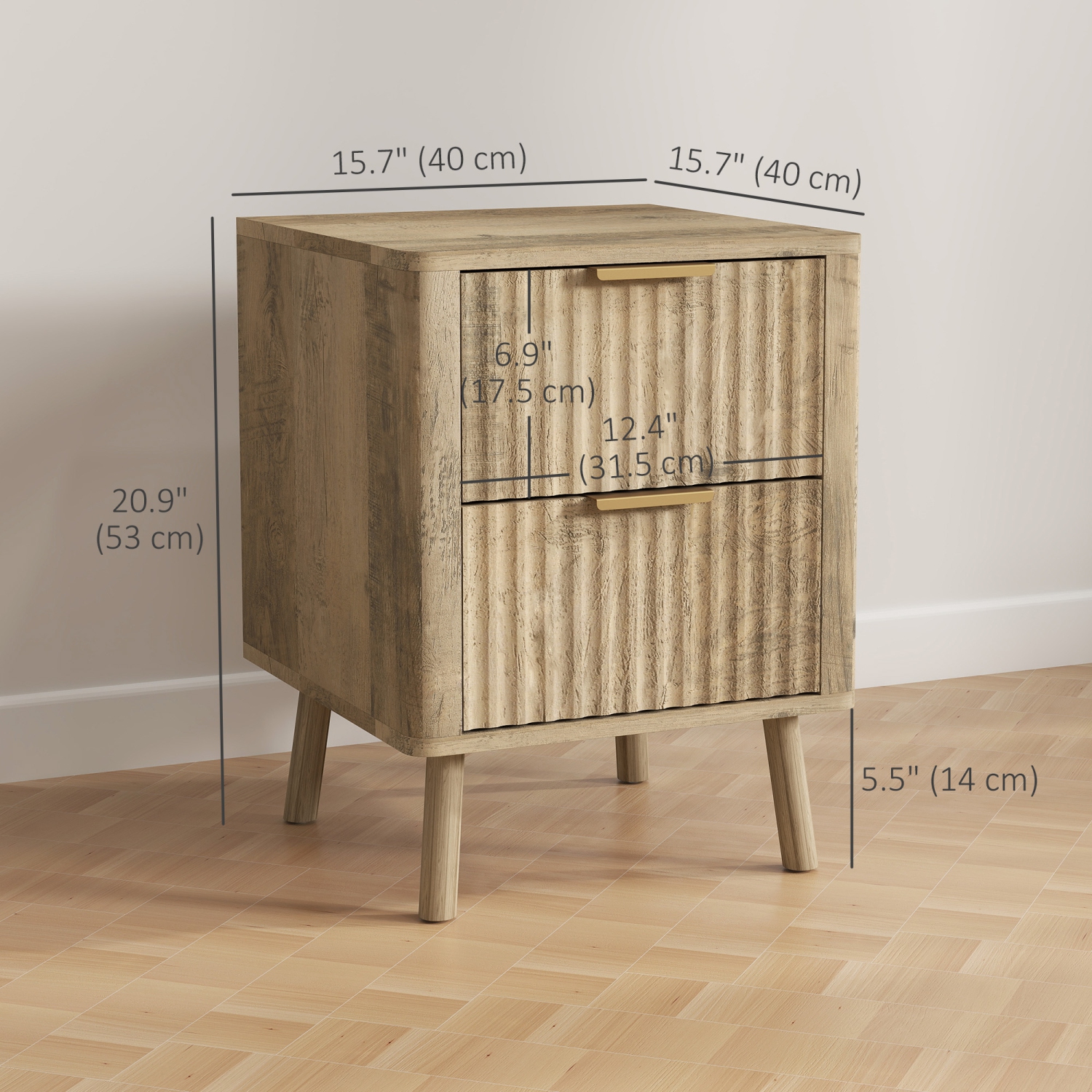 Ensemble de 2 tables de chevet de HOMCOM, tables de chevet avec poignées et tiroirs cannelés, tables de chevet modernes Nordic à bords arrondis pour