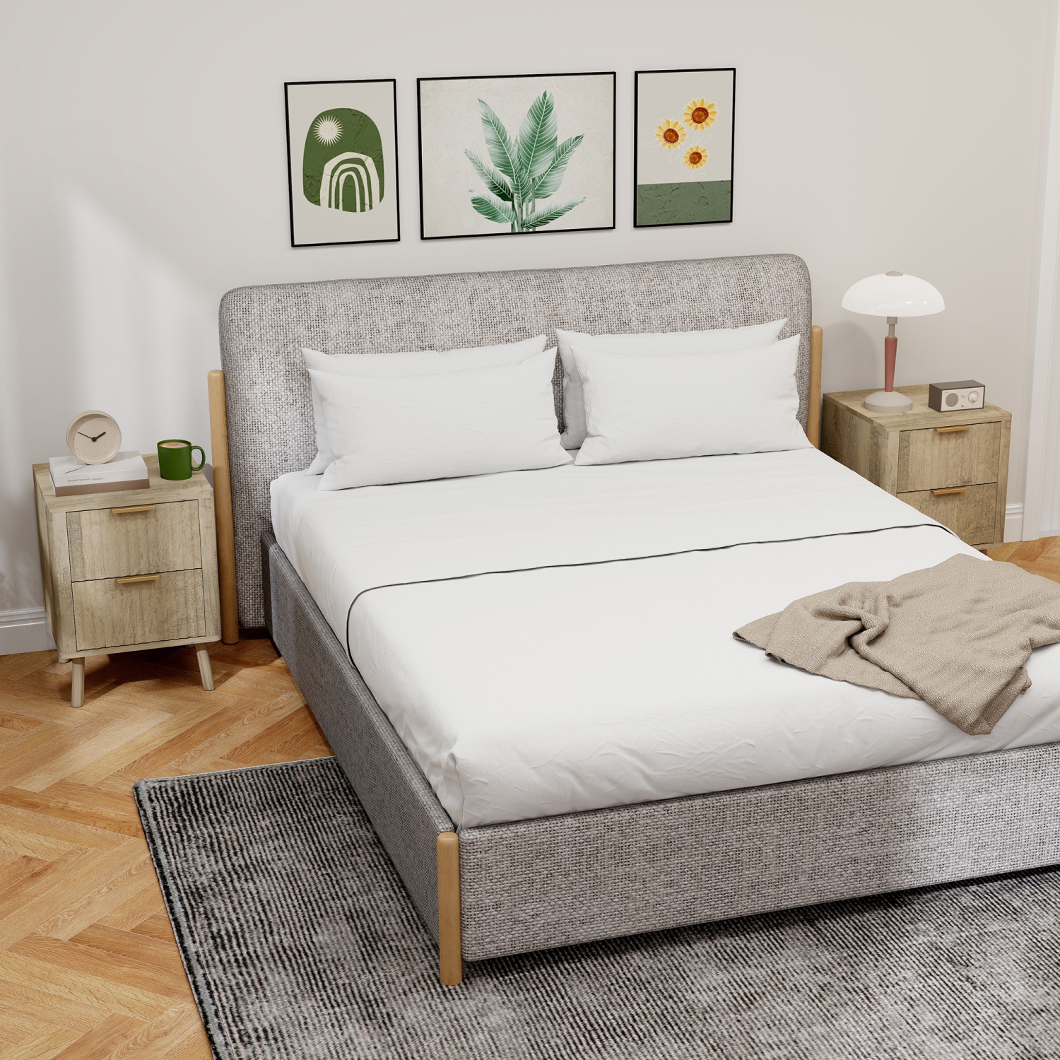 Ensemble de 2 tables de chevet de HOMCOM, tables de chevet avec poignées et tiroirs cannelés, tables de chevet modernes Nordic à bords arrondis pour