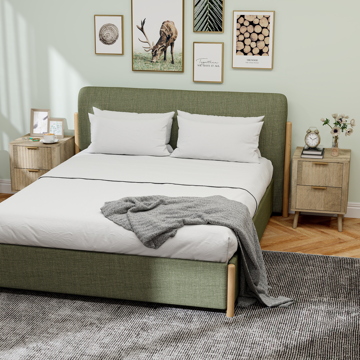 Ensemble de 2 tables de chevet de HOMCOM, tables de chevet avec poignées et tiroirs cannelés, tables de chevet modernes Nordic à bords arrondis pour