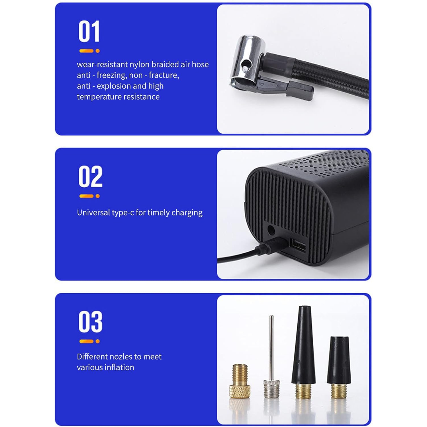 LED lighting + 6000mAh-Multi-function smart air pump | Dual turbine super fast inflation | Tire pressure preset/auto stop | Suitable for