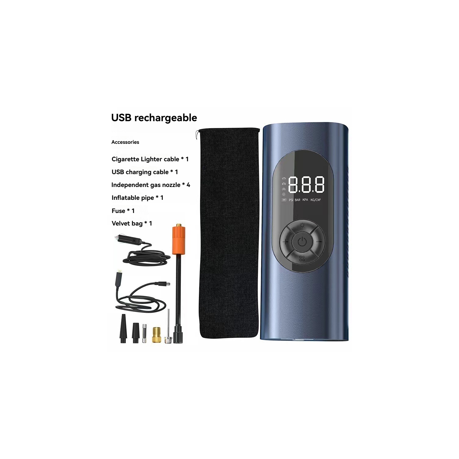 Blue Lithium Battery Mini Portable Multi-Function Air Pump - 150PSI High Pressure/Digital Tire Pressure/Auto Stop When Full/Fast Inflation/LED Lighting/Mobile Power Supply